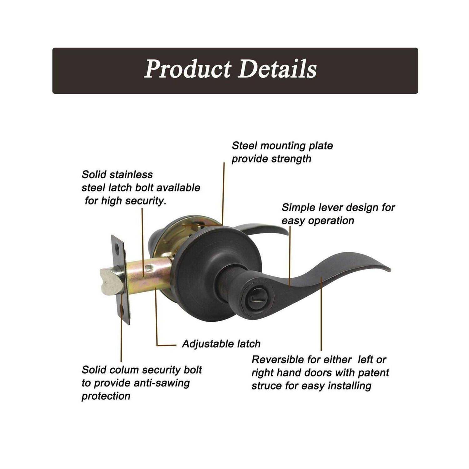 Probrico 10 Pack Privacy Bathroom Door Lock Lever Keyless No Keys Door Lockset;Right/Left Handed Reversible;Oil Rubbed Bronze Door Levers Hardware - Cheap Fitting