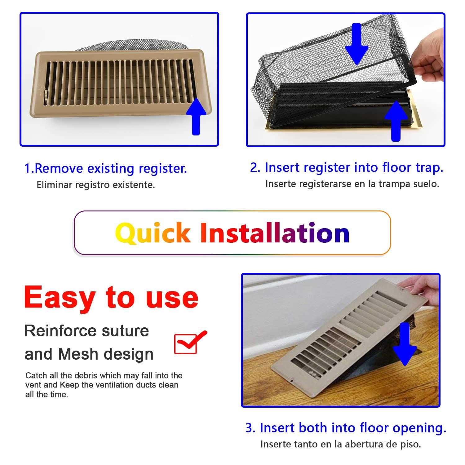Floor Register Trap Air Vent Cover for Home Floor Registers Grilles Vents Cover Mesh Filters Net 4”X - Cheap Fitting