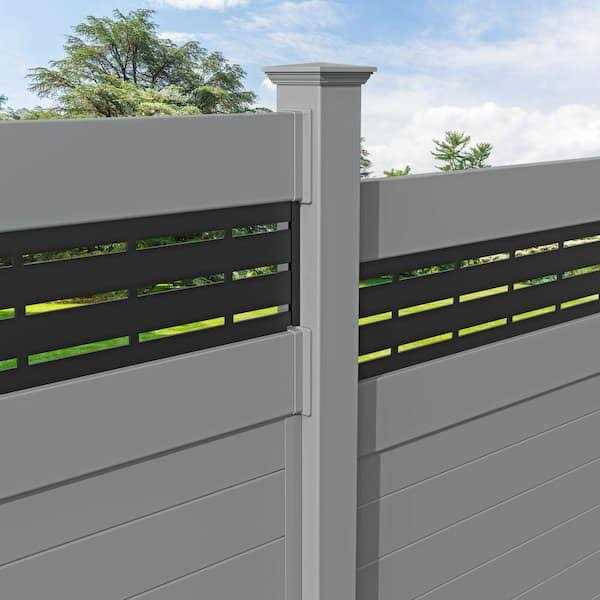 Barrette Outdoor Living 6 ft. x 6 ft. Gray Vinyl Privacy Panel Kit Horizontal Fence with Boardwalk DSP Top - Cheap Fitting