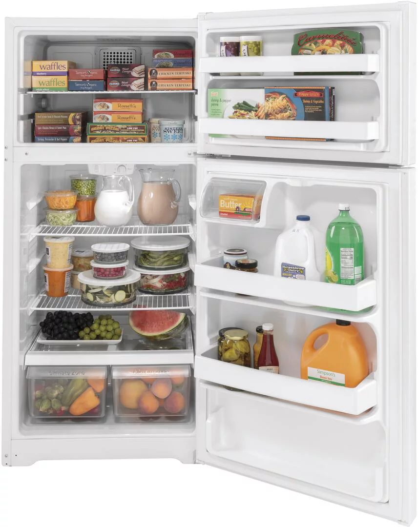 GTS16DTNRWW GE® 15.6 cu. ft. Top-Freezer Refrigerator white, LED lighting, adjustable wire shelves. - Cheap Fitting
