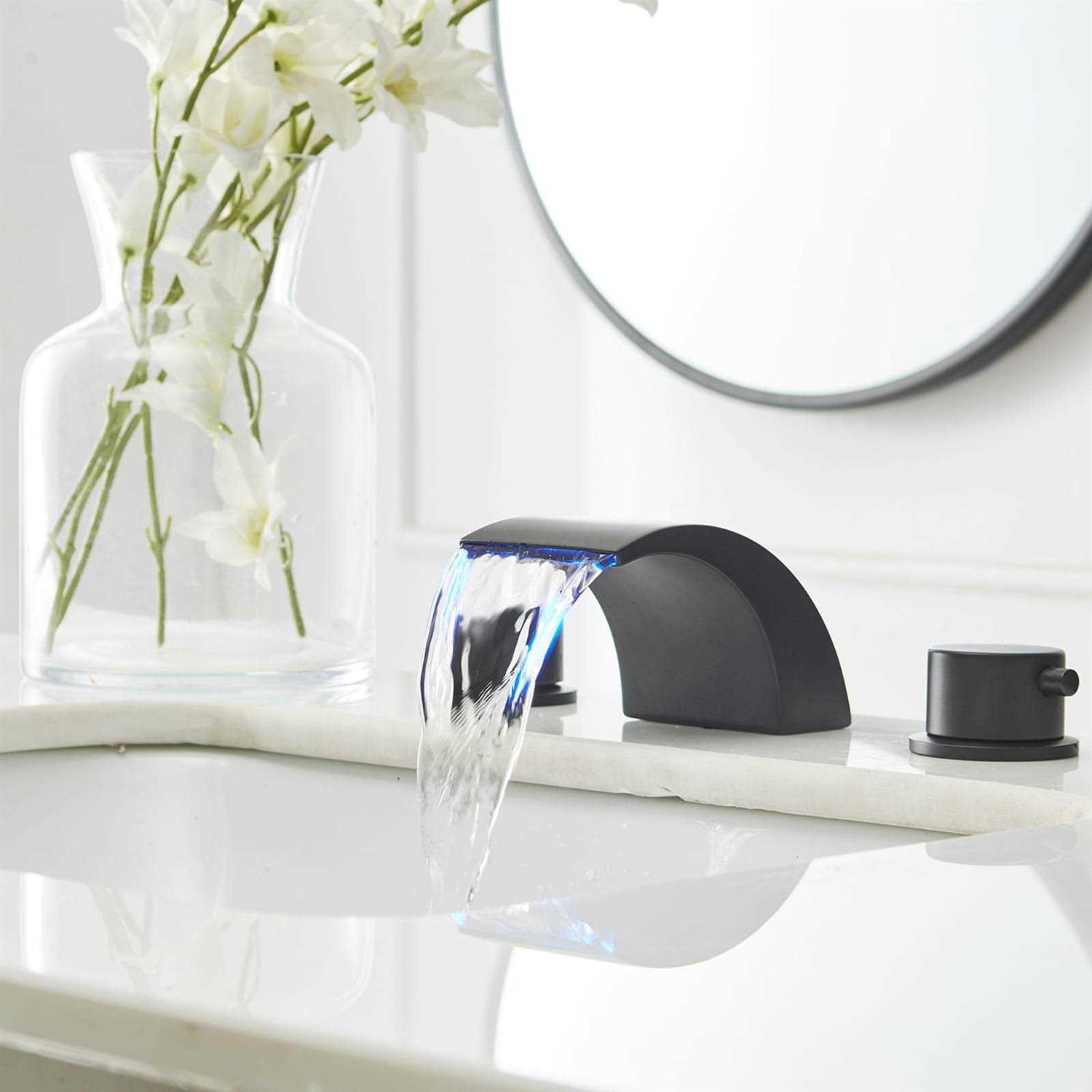 BWE A-916430 Widespread Bathroom Faucet Matte Black Widespread 2-Handle Waterfall Bathroom Sink Faucet A-916430-BLACK - Cheap Fitting