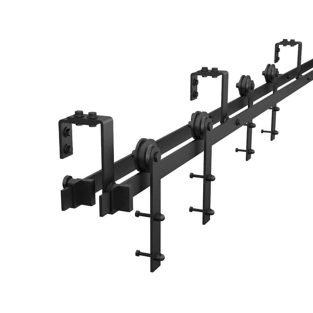 WINSOON Black Bypass Sliding Barn Hardware Track Kit for Double Wood Doors with Non-Routed Door Guide - Cheap Fitting