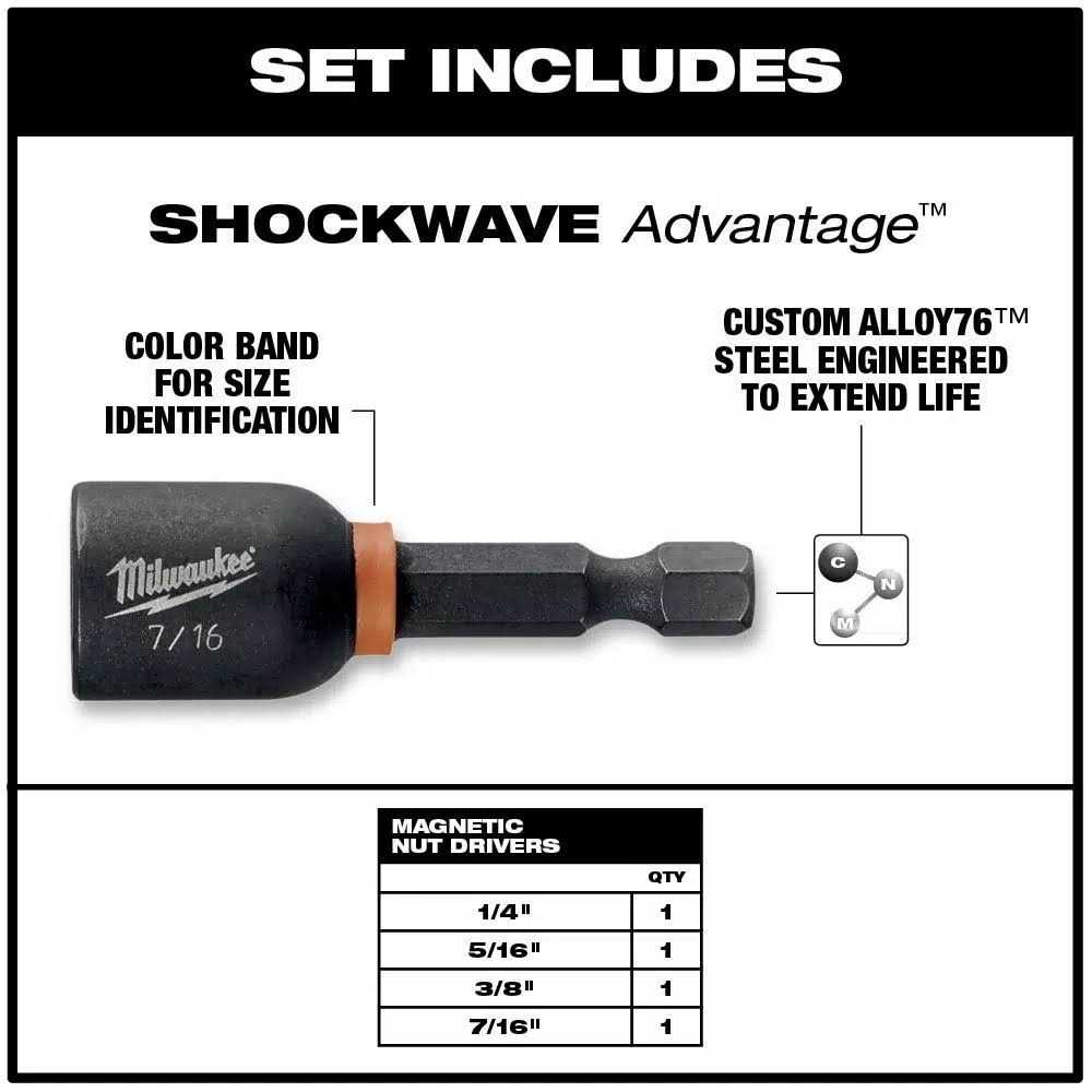 Milwaukee 49-66-4562 Shockwave Magnetic Nut Driver Set - Cheap Fitting