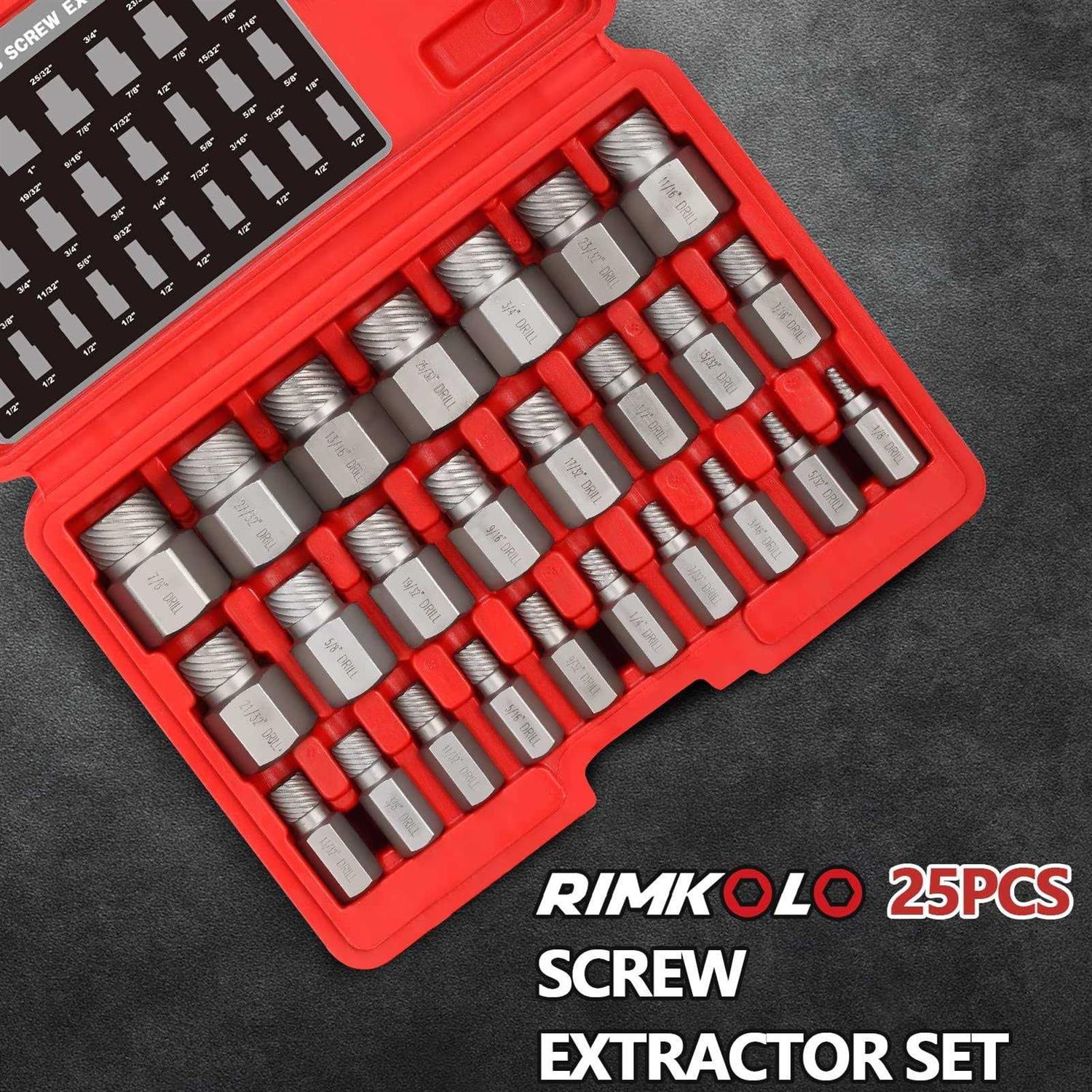 RIMKOLO 25-Piece Screw Extractor Set Multi-spline Extractor Set Easy Out Bolt Extractors CR-MO Bolt Remover for Removing Broken Studs Bolts Socket - Cheap Fitting