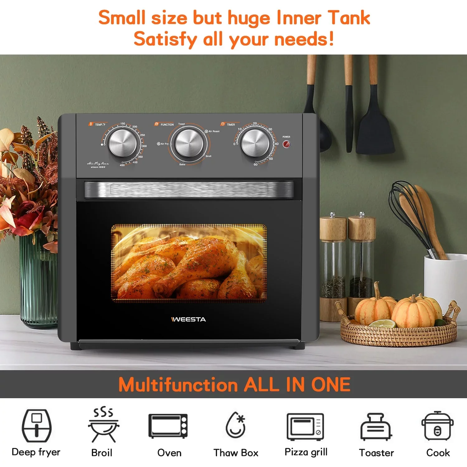 20Quart  large capacity Oven , convection oven countertop, suitable for fast and simple home dining, equipped with accessories and electronic recipes, UL certified - Cheap Fitting