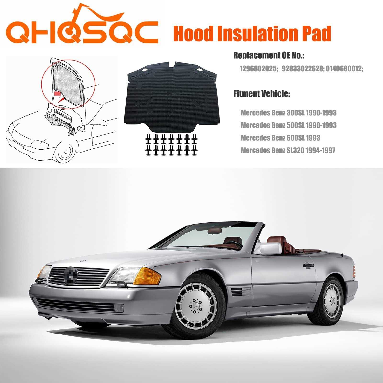 QHQSQC Hood Insulation Pad Heat Shield Sound Deadening Hood Heat Liner for Benz SL320 SL500 R129 SL600 1296802025 A1296802025 - Cheap Fitting
