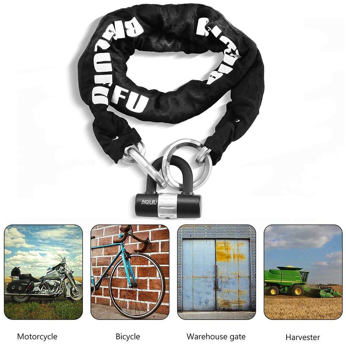 BIGLUFU Motorcycle Lock Chain Locks Heavy Duty 120cm/4ft Long Cut Proof 12mm Thick Square Chains with 4Keys 16mm U Lock - Cheap Fitting