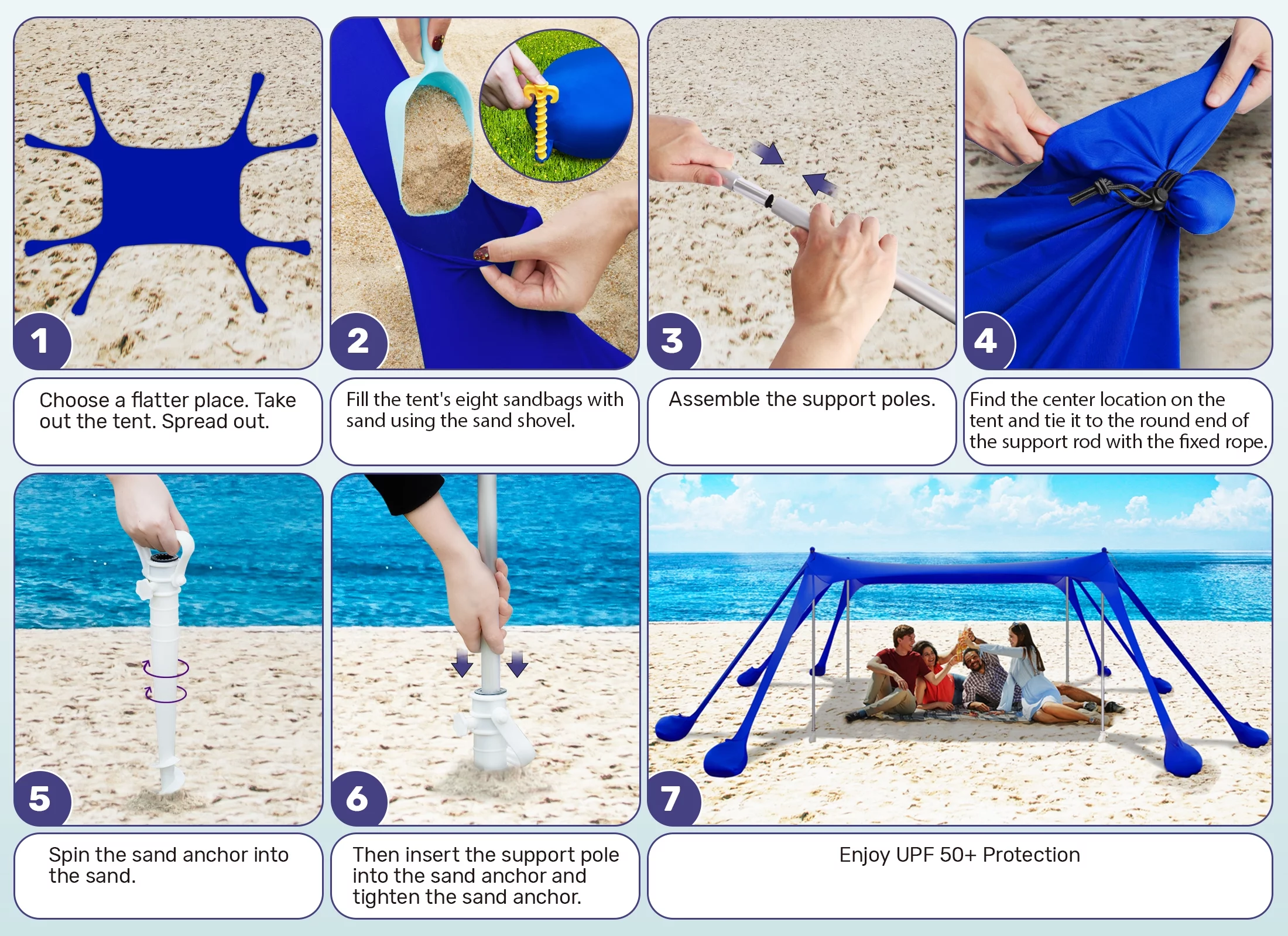 VECUKTY Beach Tent ,  10x10ft  Canopy Sun Shelter Sun Shade for Beach,Blue - Cheap Fitting