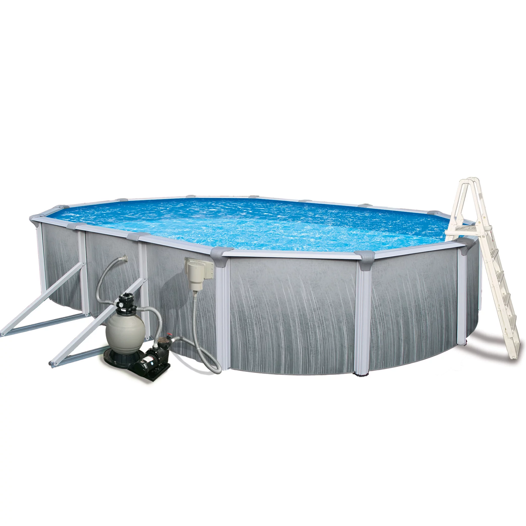 Blue Wave Martinique 12-ft x 24-ft Oval 52-in Deep 7-in Top Rail Metal Wall Swimming Pool Package - Cheap Fitting