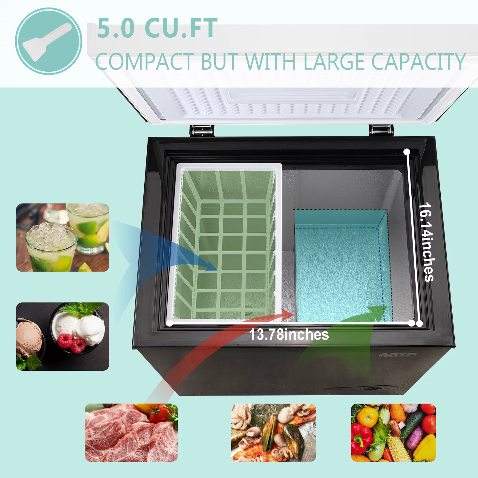 Krib B 3.5 Cu.Ft Chest Freezer with 7 Gears Temperature Adjustment, Deep Compact Freezer with a Removable Basket, Suitable for Kitchen, Garage, Basement, Black - Cheap Fitting