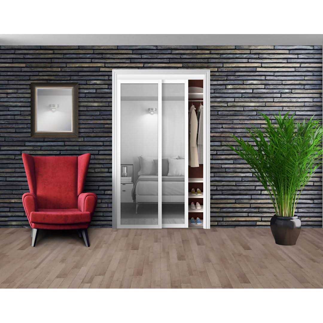 TRUporte 80 in. Harmony White Mirror Mdf Bypass Sliding Closet Door EU3210PWCLE - Cheap Fitting