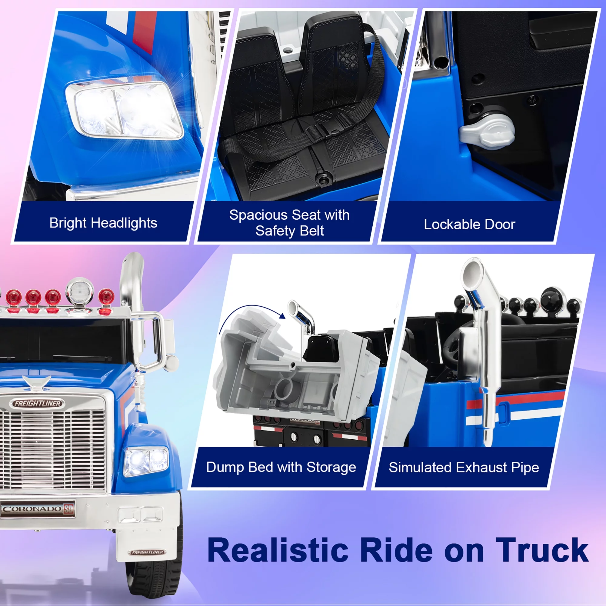 Costway 12V Licensed Freightliner Kids Ride On Truck Car RC w/ Dump Box & Lights Red - Cheap Fitting