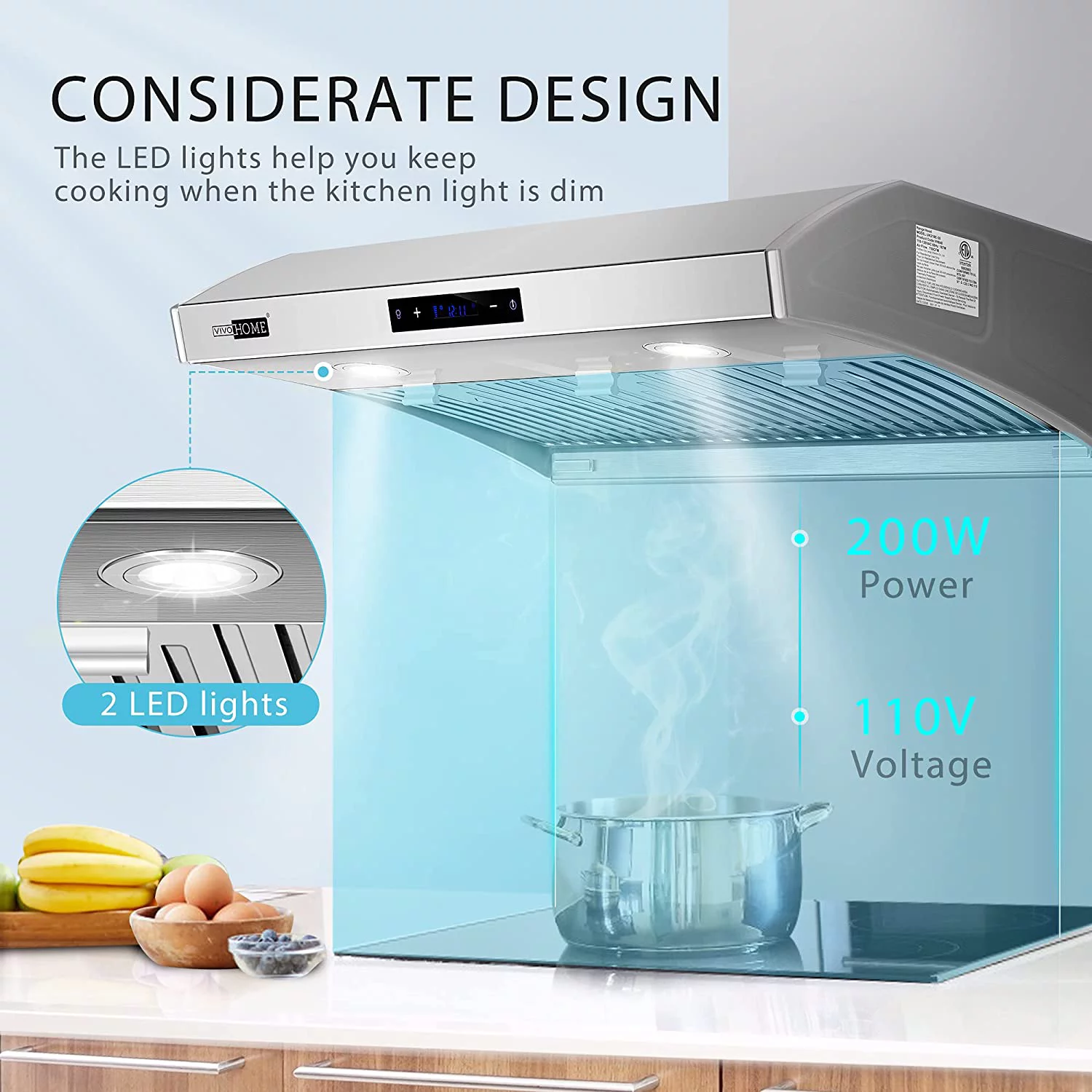 VIVOHOME 30 Inch Under Cabinet Range Hood with LED Lights for Kitchen, 800CFM - Cheap Fitting