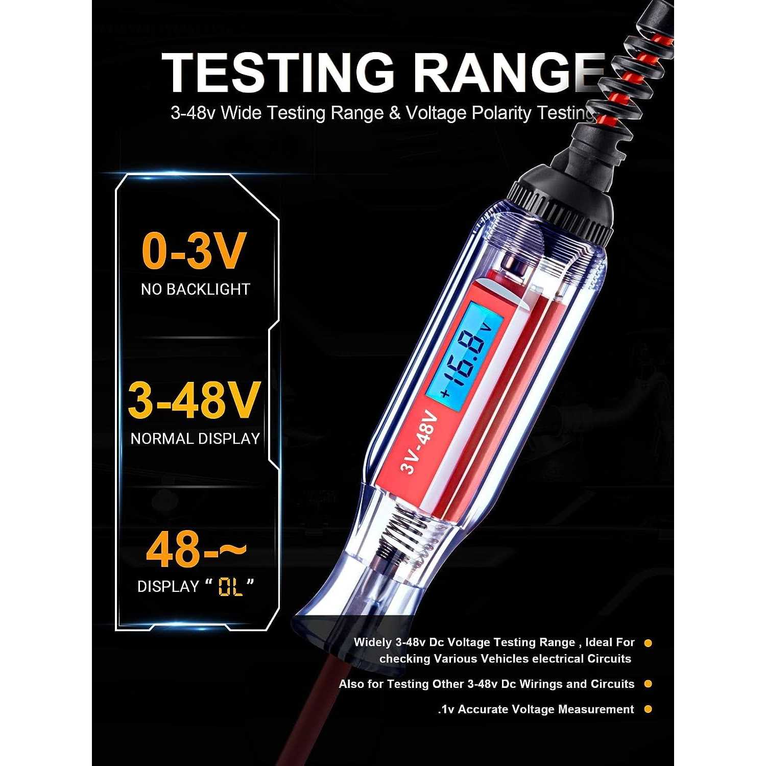 Jastind Heavy Duty Backlit Digital LCD Circuit Tester Test Light with 140 Inch Extended Spring Wire - Cheap Fitting