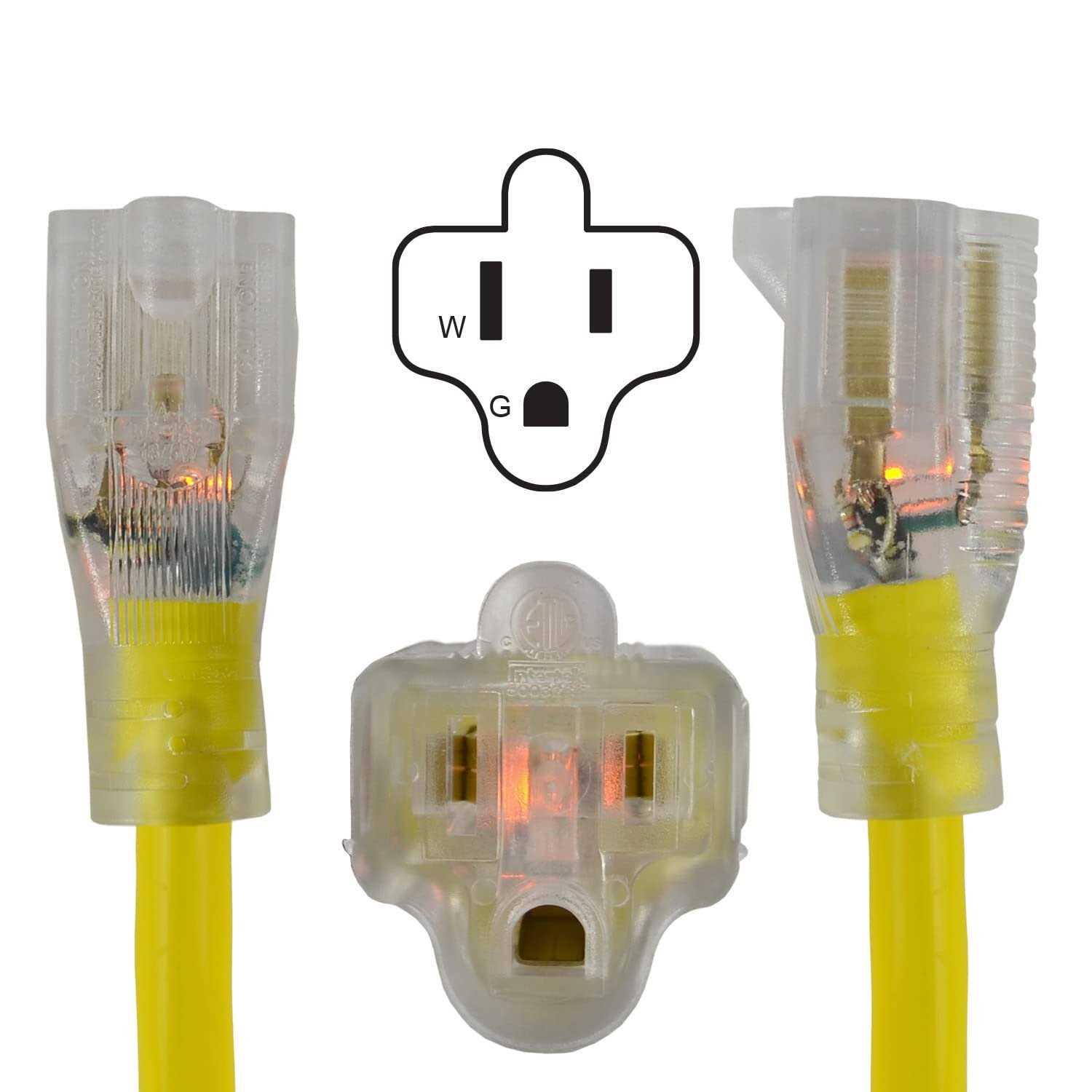 Conntek 20251-100 SJTW 12/3 Outdoor Brilliant Lighted End Extension Cord - Cheap Fitting