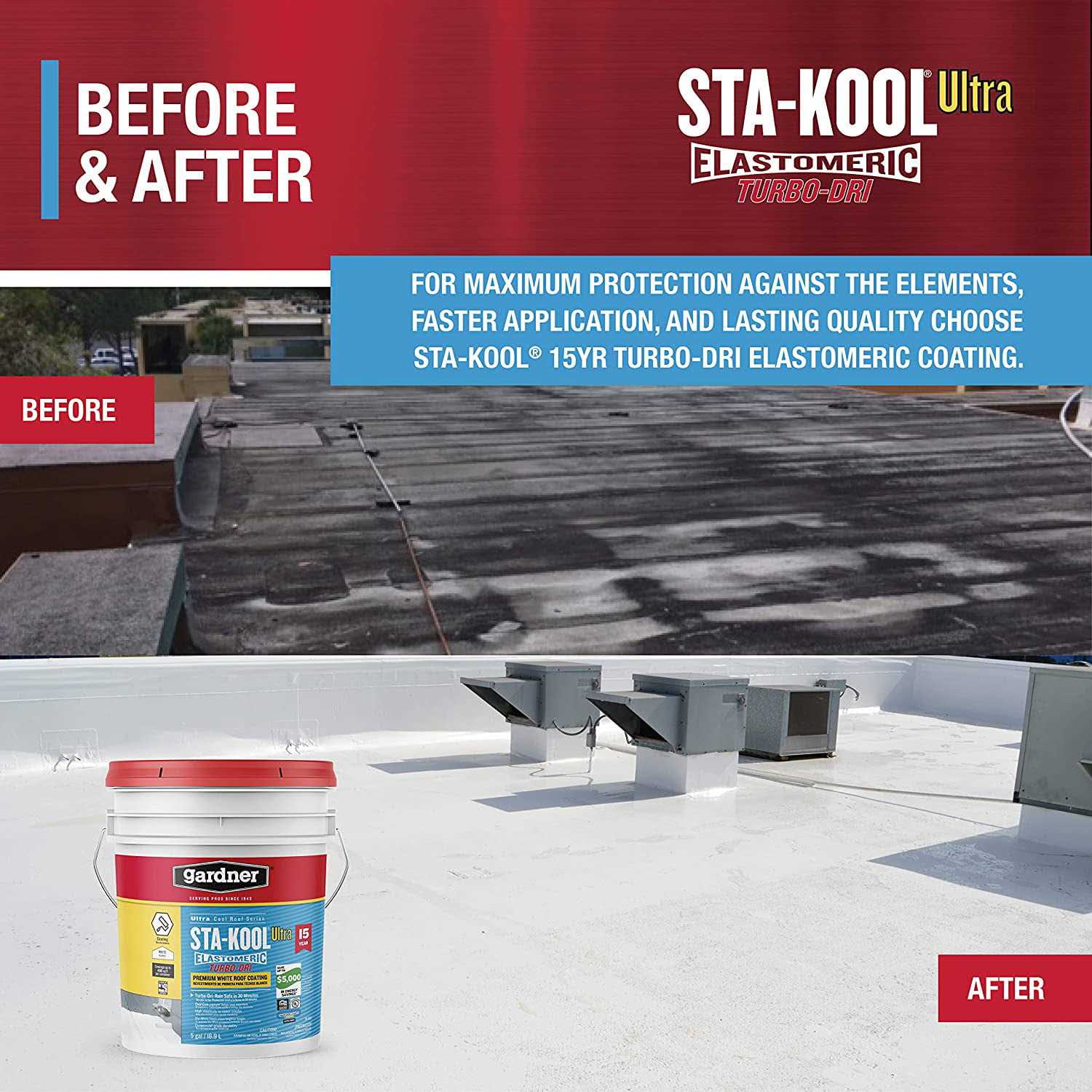 Gardner Sta-Kool 15 YR Turbo-Dri Elastomeric Roof Coating - Cheap Fitting