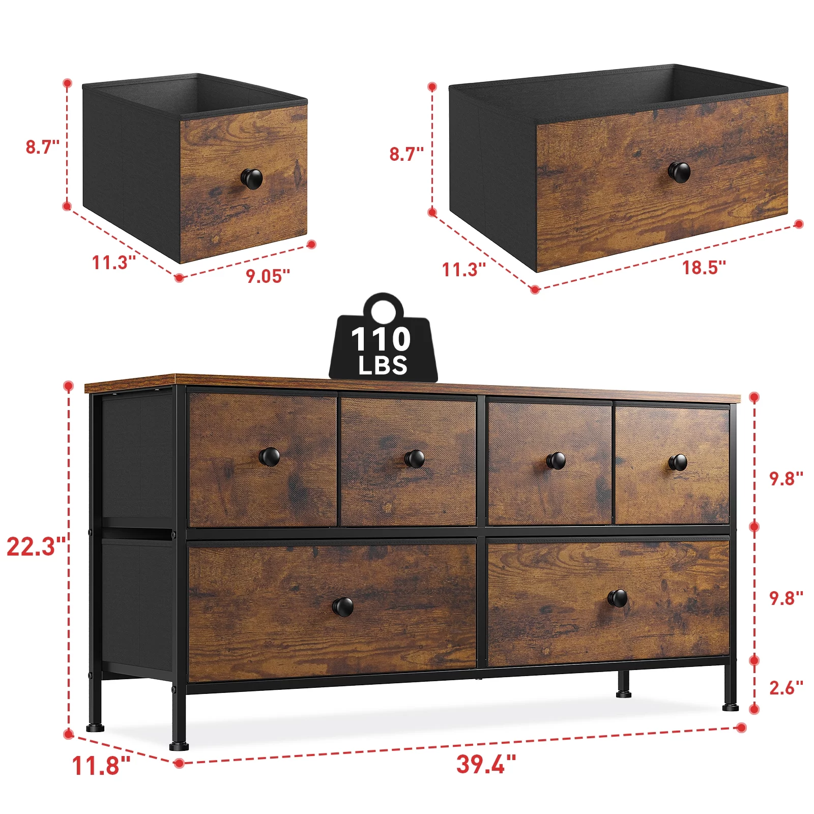 EnHomee 8 Drawers Dresser TV Stand with Outlet TV Stand Wide Dresser & Chests of Drawers Fabric Dressers TV Console Storage Unit for Living Room/Bedroom Furniture, Rustic Brown - Cheap Fitting