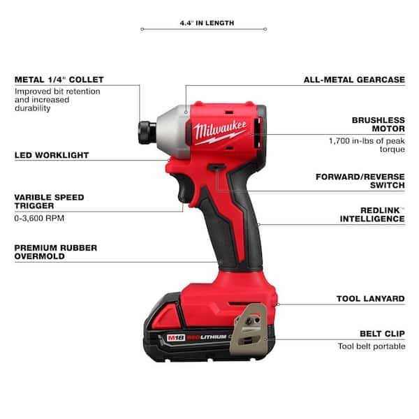 Milwaukee M18 18V Lithium-Ion Brushless Cordless Compact Drill/Impact Combo Kit - Cheap Fitting
