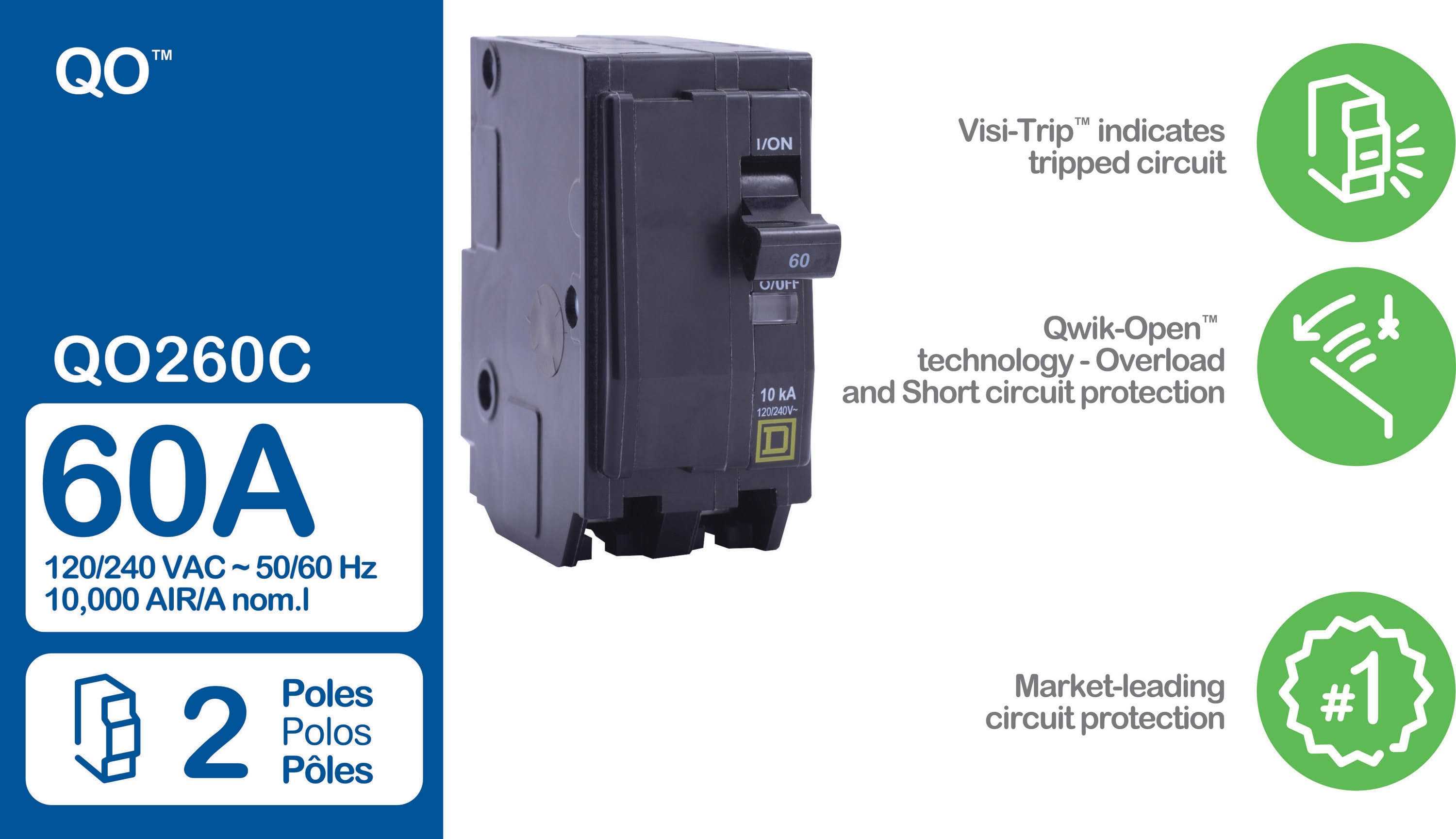Square D QO 60-Amp 2-Pole GFCI Circuit Breaker QO260GFICP - Cheap Fitting