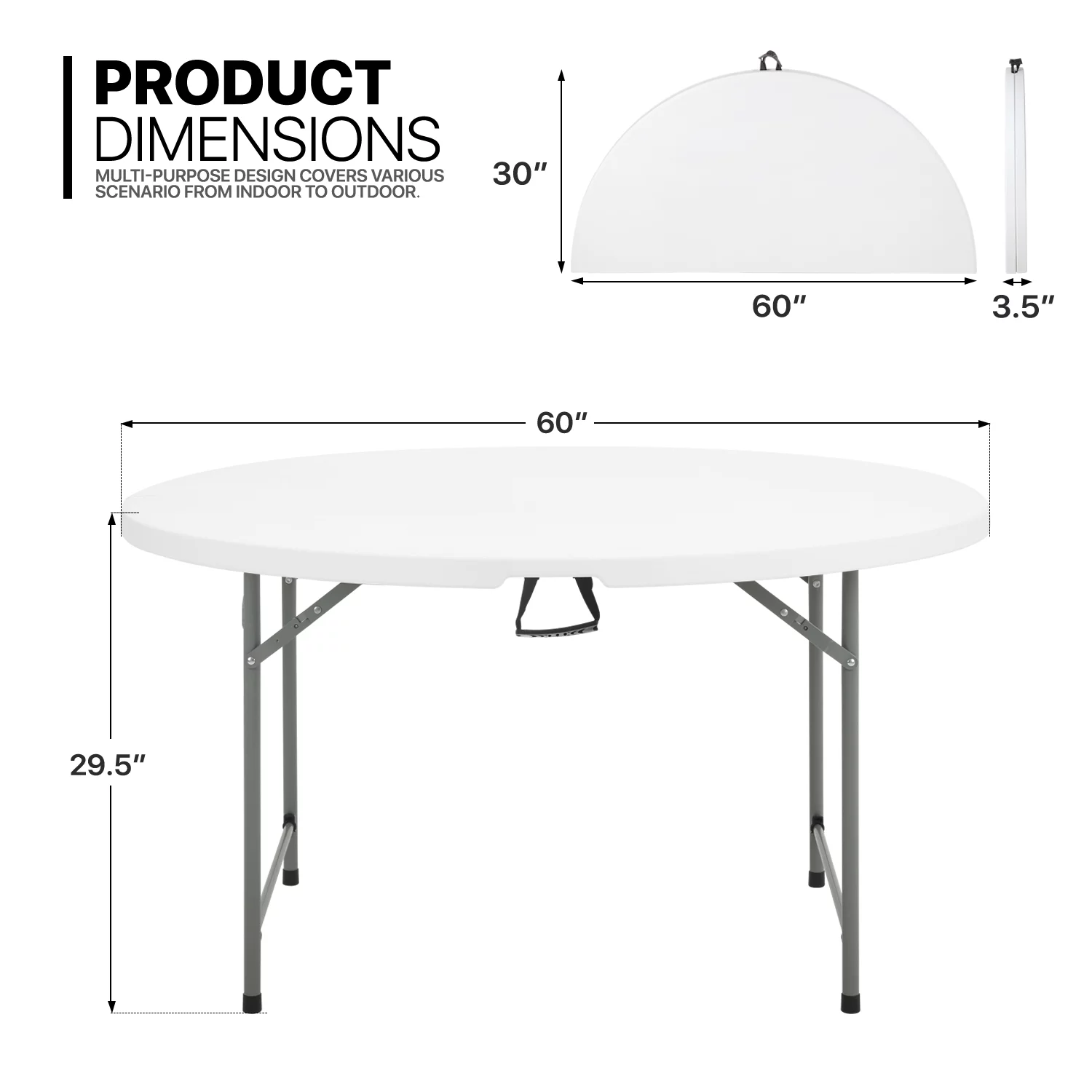 MoNiBloom 5 foot Round Bi-Fold Plastic Table, Metal Frame Indoor Outdoor 60 Inch Foldable Desk for Kitchen Party Wedding, Grey - Cheap Fitting