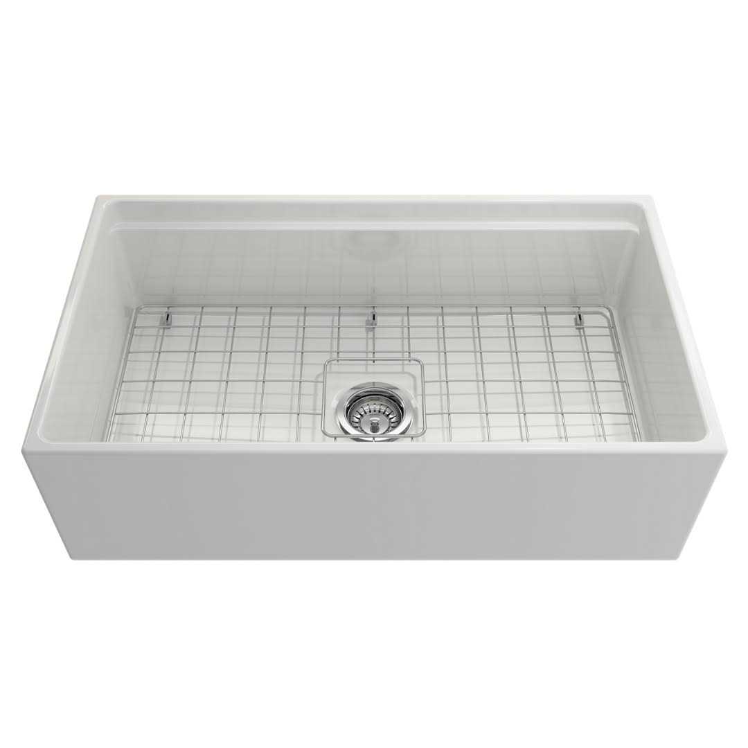 BOCCHI 34 Inch Nuova Apron Front Drop-In Fireclay Single Bowl Kitchen Sink 1500-001-0127 - Cheap Fitting