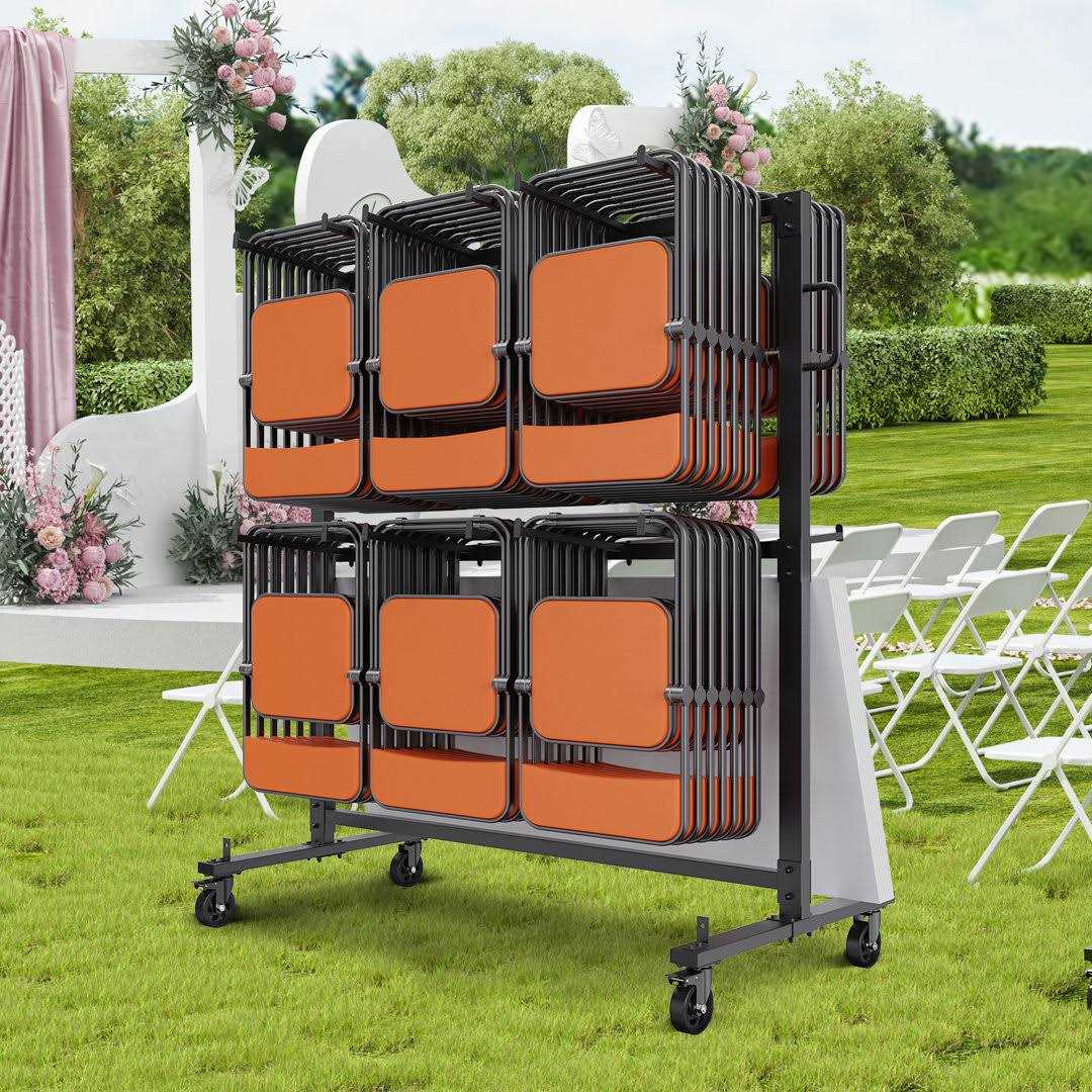 VEVOR Folding Chair Cart Double Layer Mobile Stackable Chair Dolly Storage Rack Trolley with 530 Lbs Capacity to Store 84 Chairs - Cheap Fitting