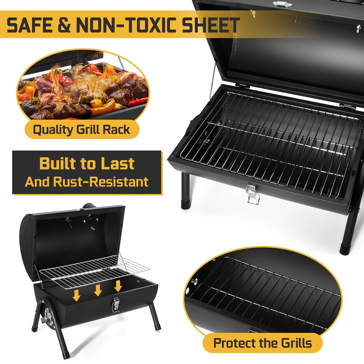 Coliware Portable Charcoal Grill, Outdoor BBQ Grill with Accessories Tools, Multi-functional Barbecue Smoker Oven for Backyard Camping Picnics Beach - Cheap Fitting