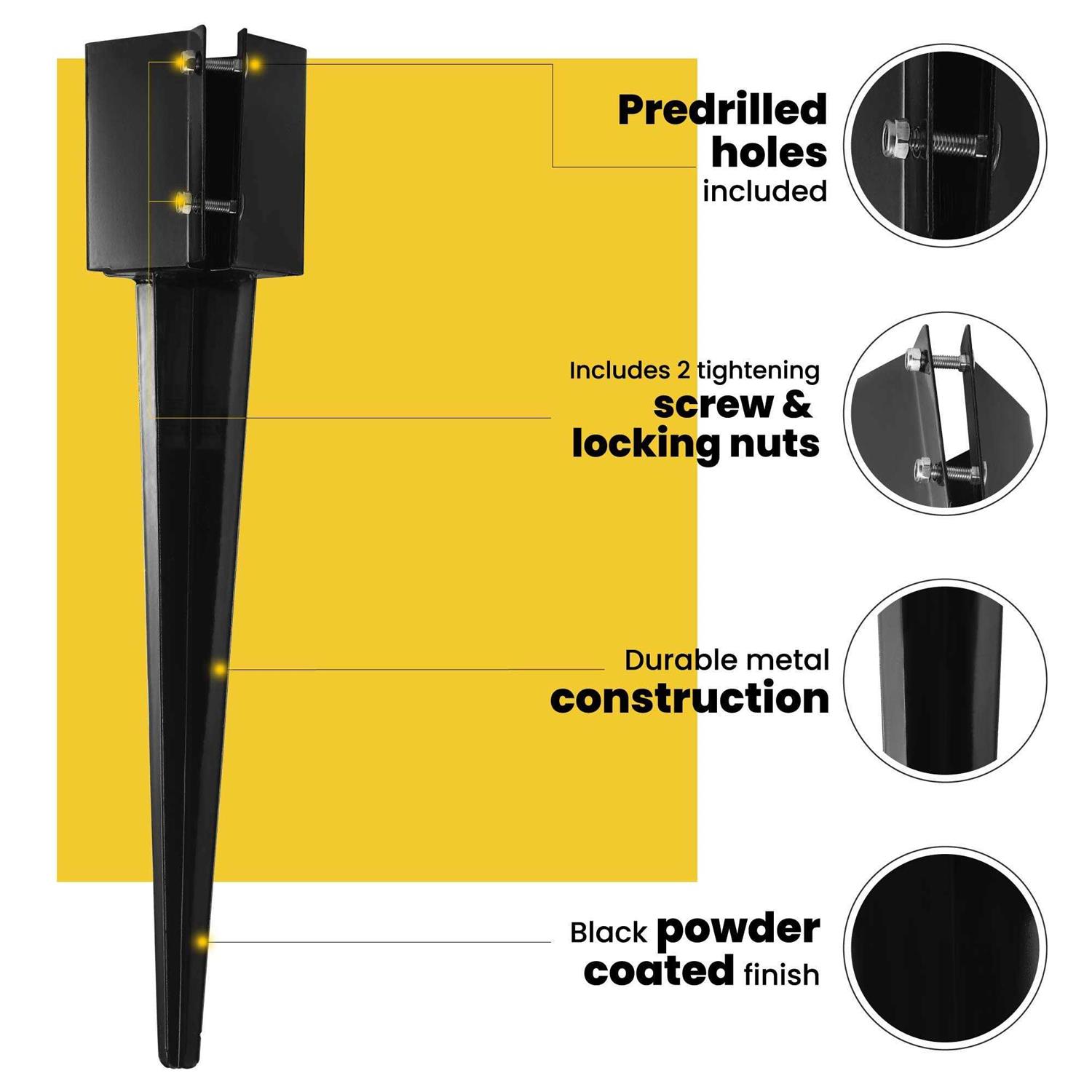 CRIZTA Heavy Duty 4×4 Fence Post Anchor Ground Spike Metal Black Powder Coated - Cheap Fitting