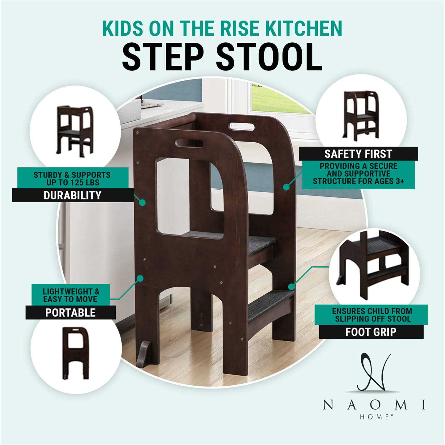 Naomi Home Kids On The Rise Kitchen Step Stool with Handles and Anti-slip Mat - Cheap Fitting