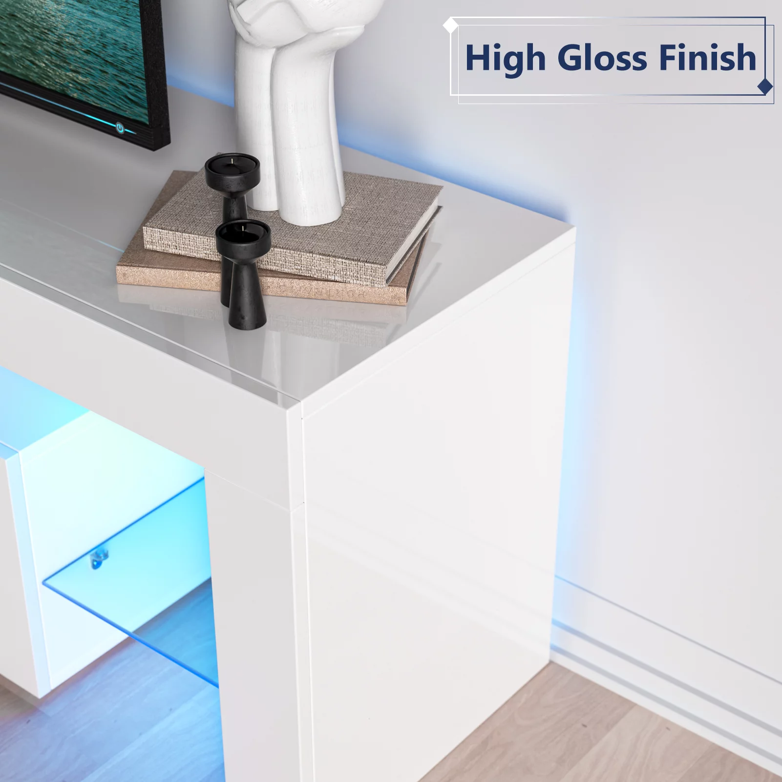 CAIDI Glossy LED TV Stand Entertainment Cabinet for 70 in TV Media Player Game Console (Black) - Cheap Fitting