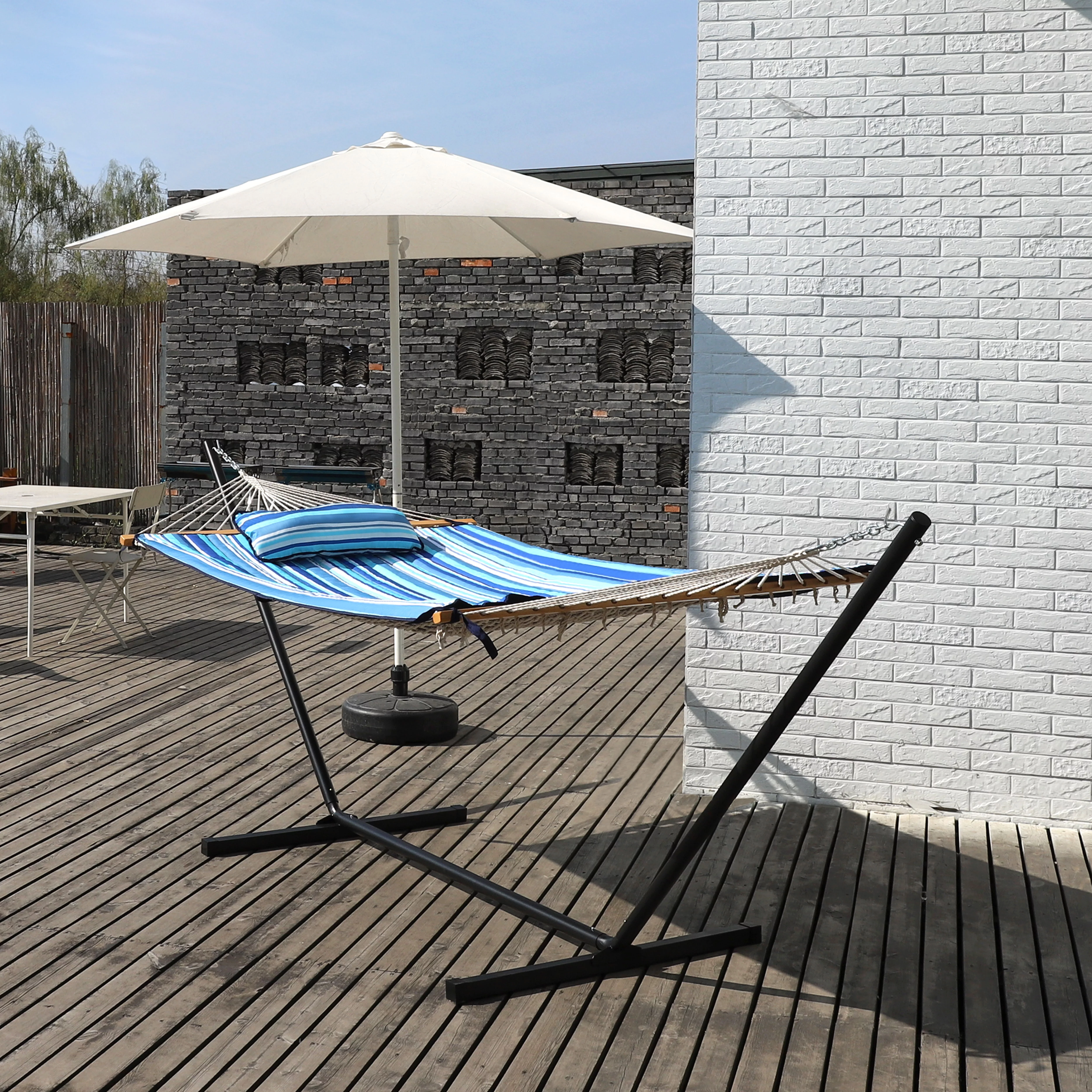 VEIKOUS 2-Person Hanging Hammock w/Steel Stand, Detachable Cotton Pad&Pillow, 450lbs Weight Capacity, White - Cheap Fitting