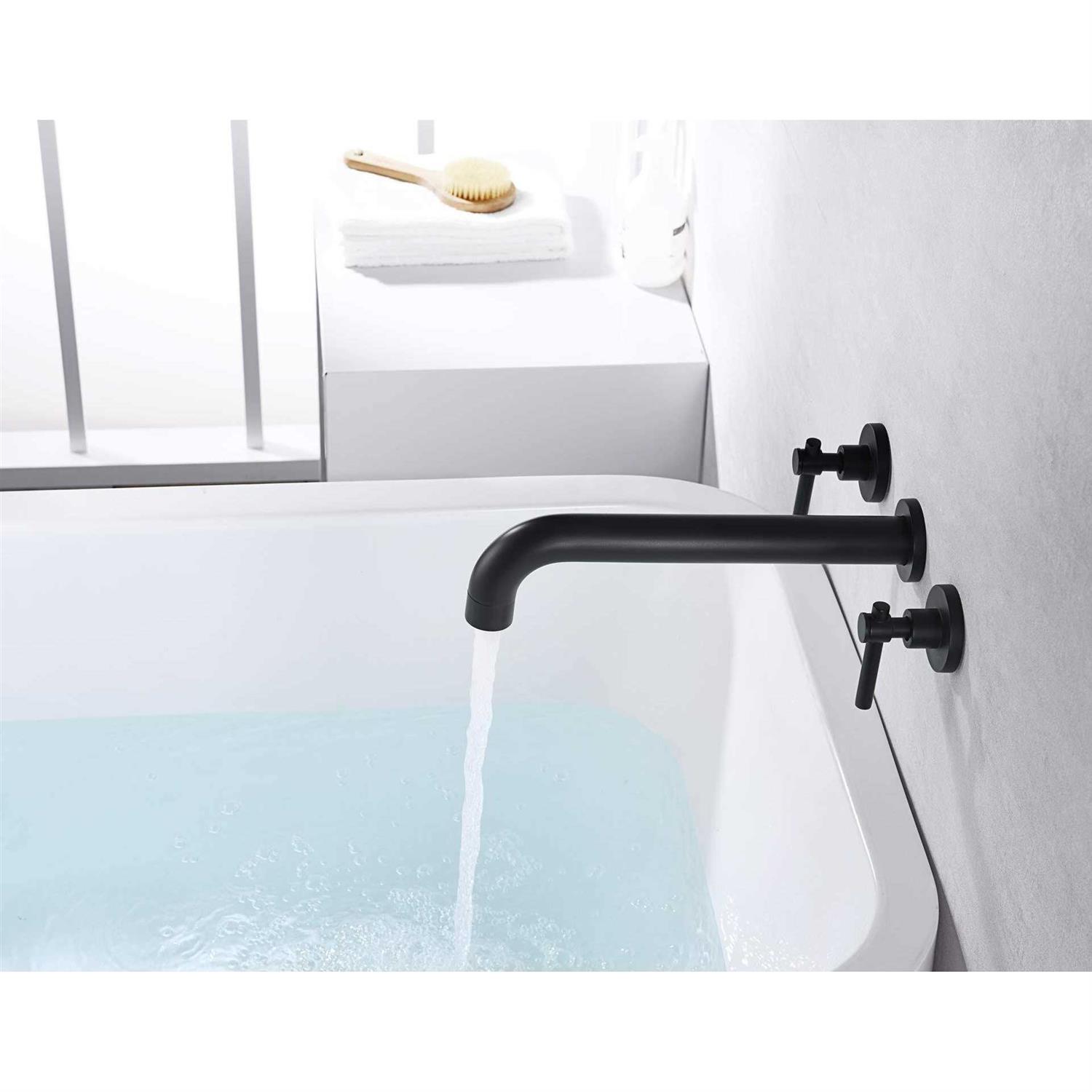 sumerain Wall Mount Tub Filler Matte Black Tub Faucet High Flow Two Handles Solid Brass S2134DI - Cheap Fitting
