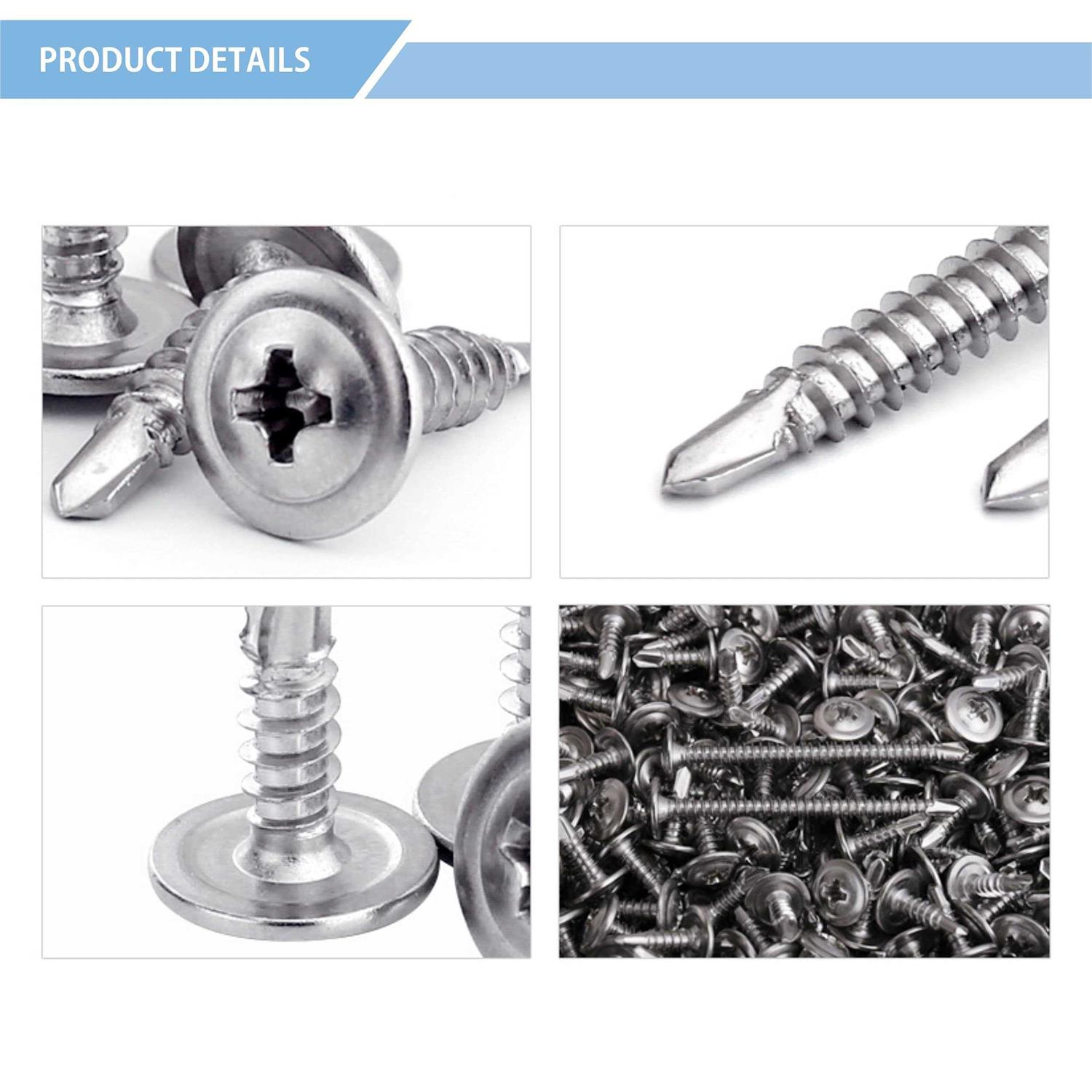 Jetovo 150 Pack 410 Stainless Steel Wafer Head Phillips Self Drilling Screws Sheet Metal Tek Screws Assortment Kit - Cheap Fitting