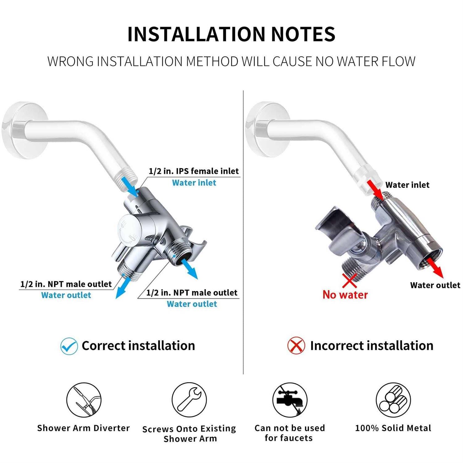 G-Promise Solid Metal Shower Arm Diverter with Handshower Mount for Hand Held Showerhead and Fixed Spray Head ∣ G 1/2 3-Way Bathroom Universal - Cheap Fitting