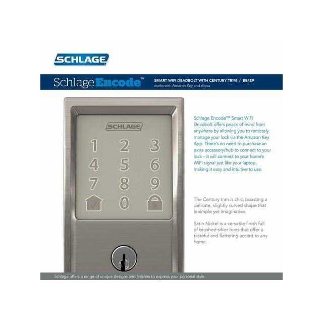 Schlage Encode Smart WiFi Deadbolt with Century Trim in Satin Nickel - Cheap Fitting