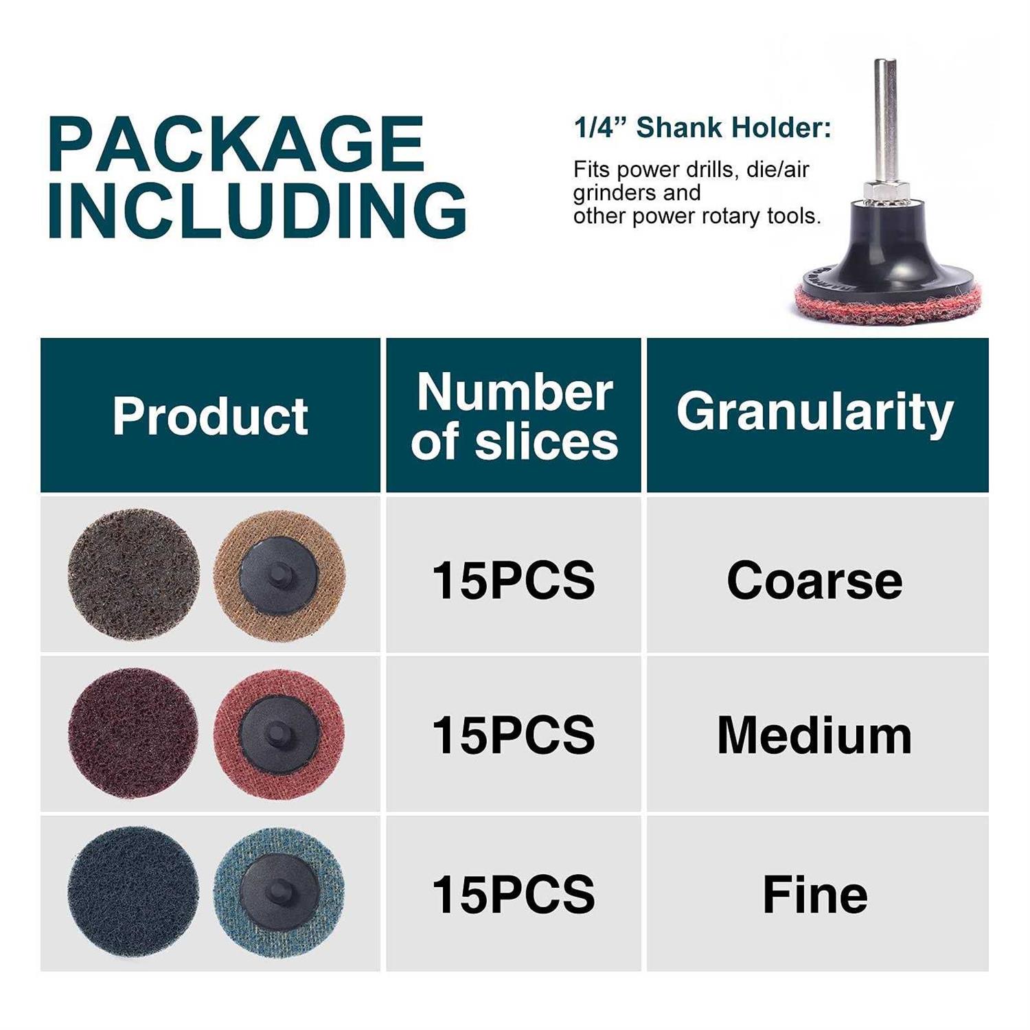 S Satc 46Pcs Sanding Discs 2 Inch Roll Lock Quick Change Discs 1pcs 1/4” Holder Surface Conditioning Discs Fine Medium Coarse for Die Grinder - Cheap Fitting