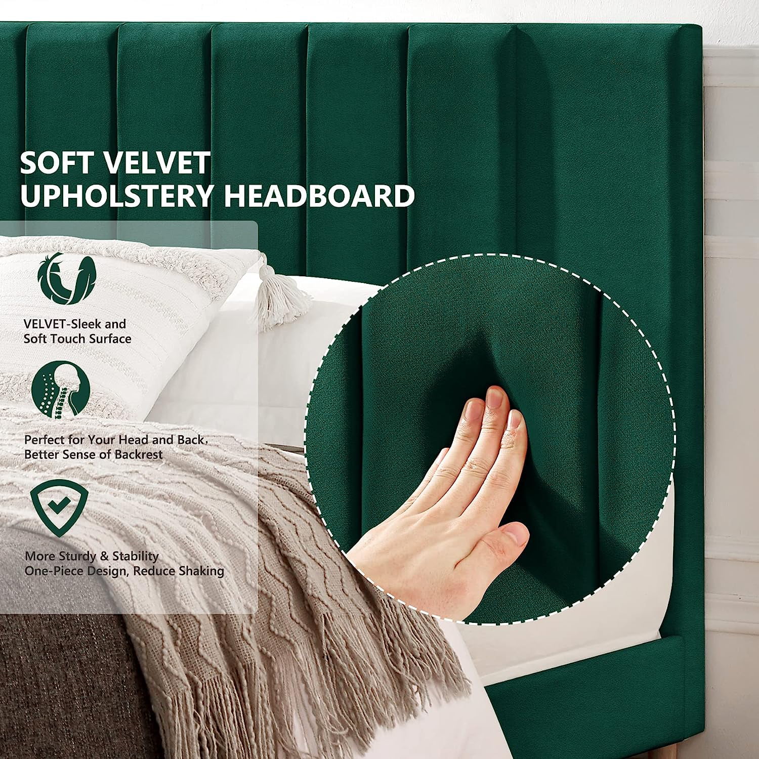 Flolinda Full Size Bed Frame Upholstered Bed Frame with Vertical Channel Tufted Complete High Headboard, White - Cheap Fitting