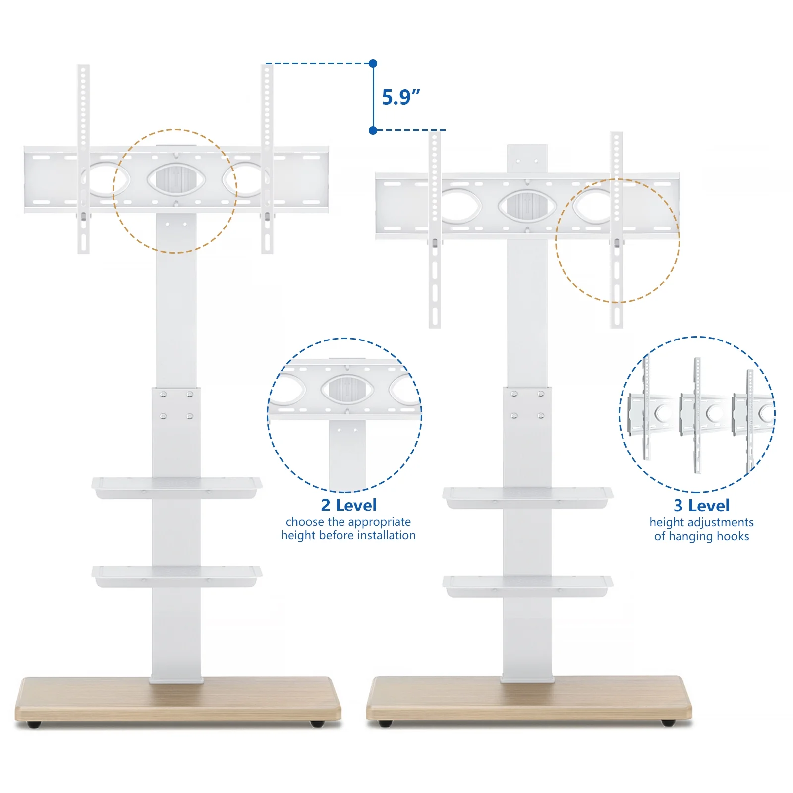 Modern Tall Floor TV Stand for TVs up to 75 inch, Black - Cheap Fitting