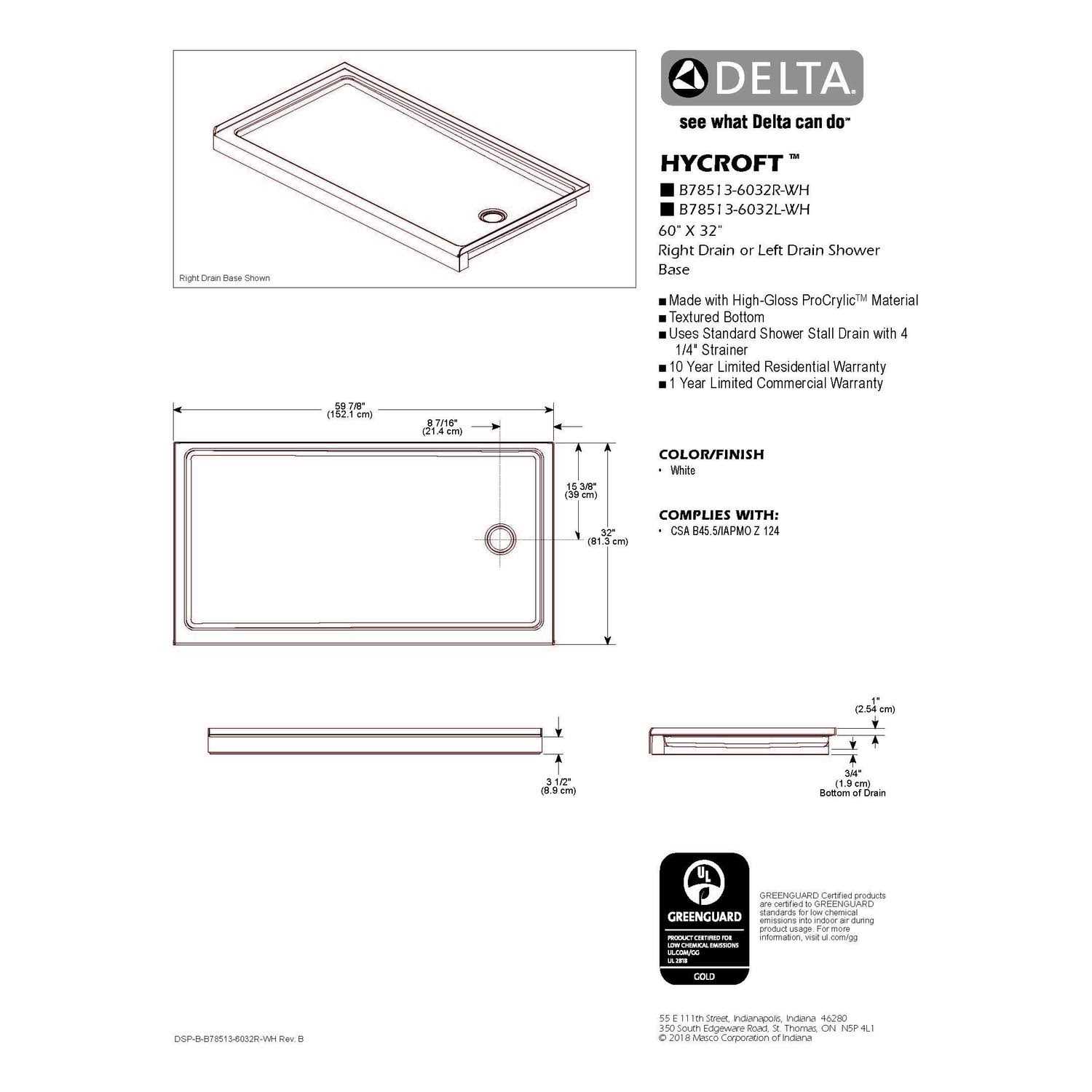 Delta Hycroft Shower Floor & Base 60 in. W X 30 in. D - Cheap Fitting