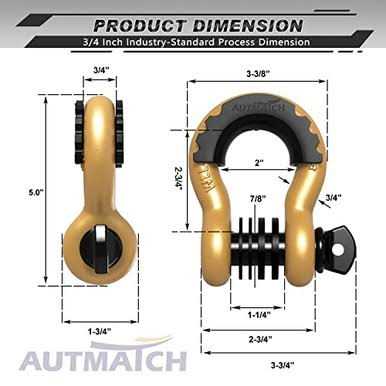 AUTMATCH 3/4 inch D Ring Shackle 41,887Ibs Break with 7/8 inch Screw Shackle & Washers Strap Winch Road Vehicle Red MSK001B - Cheap Fitting
