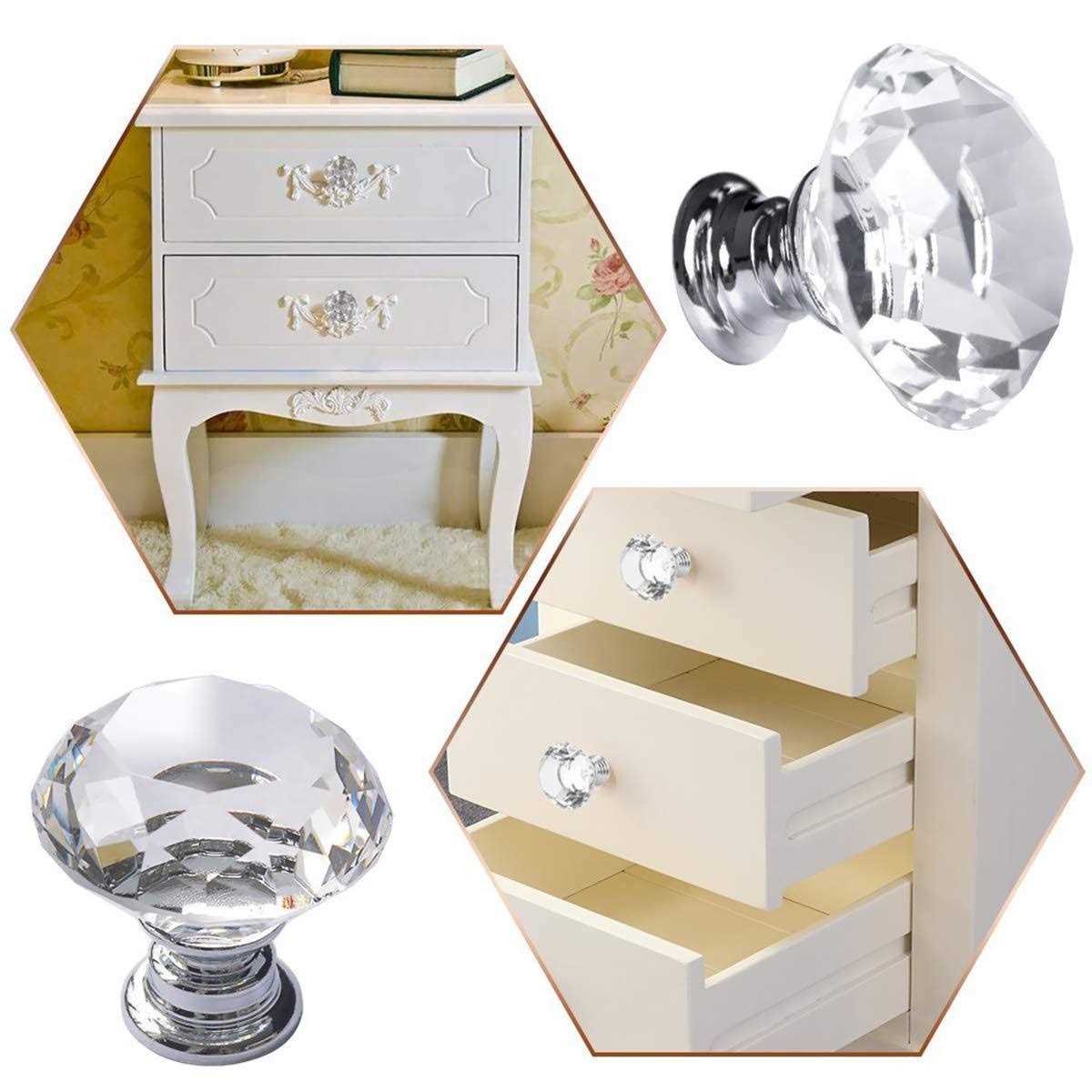 Akstore 10 Pcs Crystal Glass Cabinet Knobs 30mm Diamond Shape Drawer Kitchen Cabinets Dresser Cupboard Wardrobe Pulls Handles - Cheap Fitting