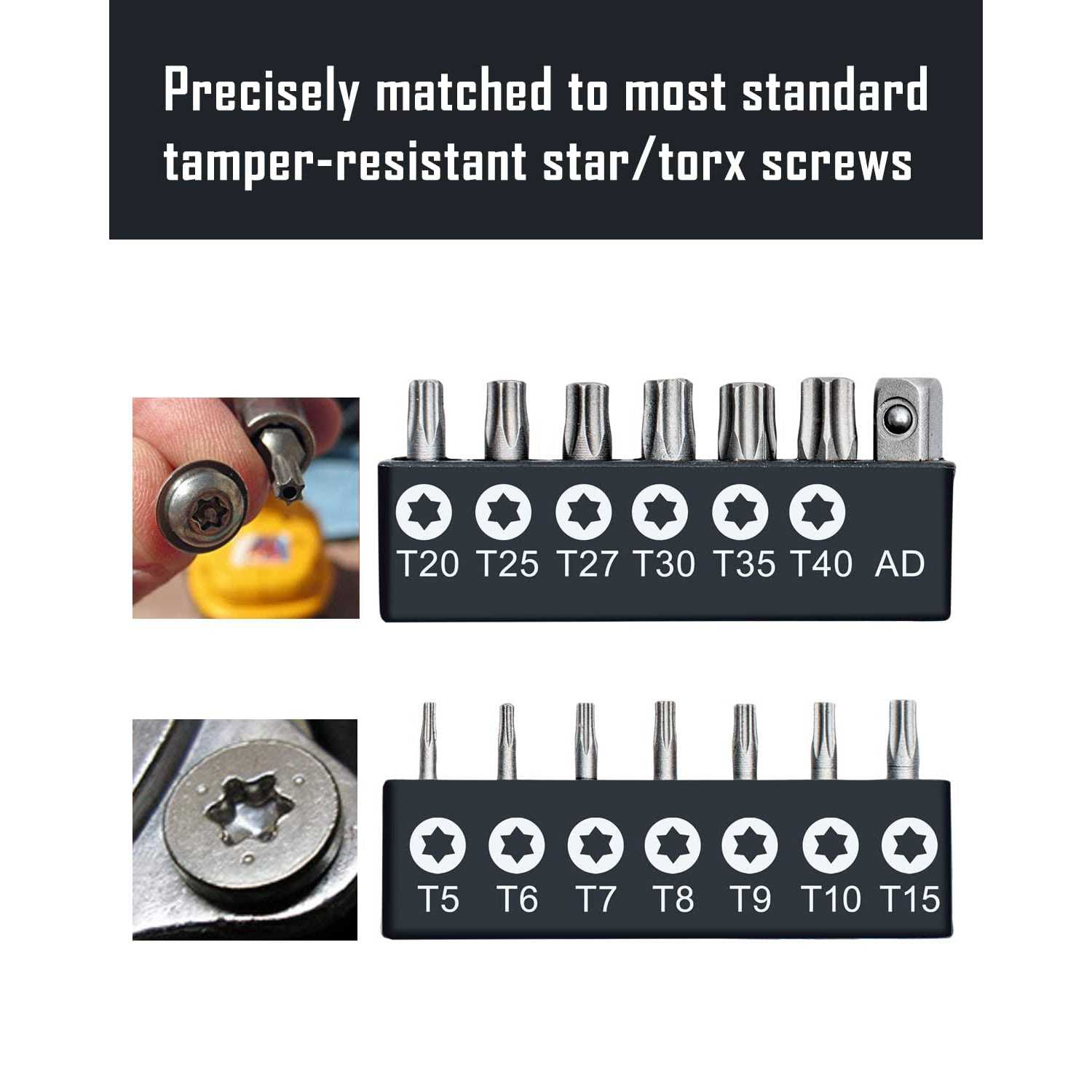ROTATION 14-Piece Tamper Resistant Star Bits Chrome Vanadium Steel T5 - Cheap Fitting