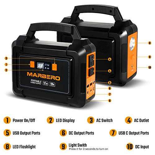 MARBERO 167Wh Portable Power Station 45000mAh Solar Generators Lithium Battery Power Supply with 110V AC Outlet, 2 DC Ports, 4 USB Ports, LED - Cheap Fitting
