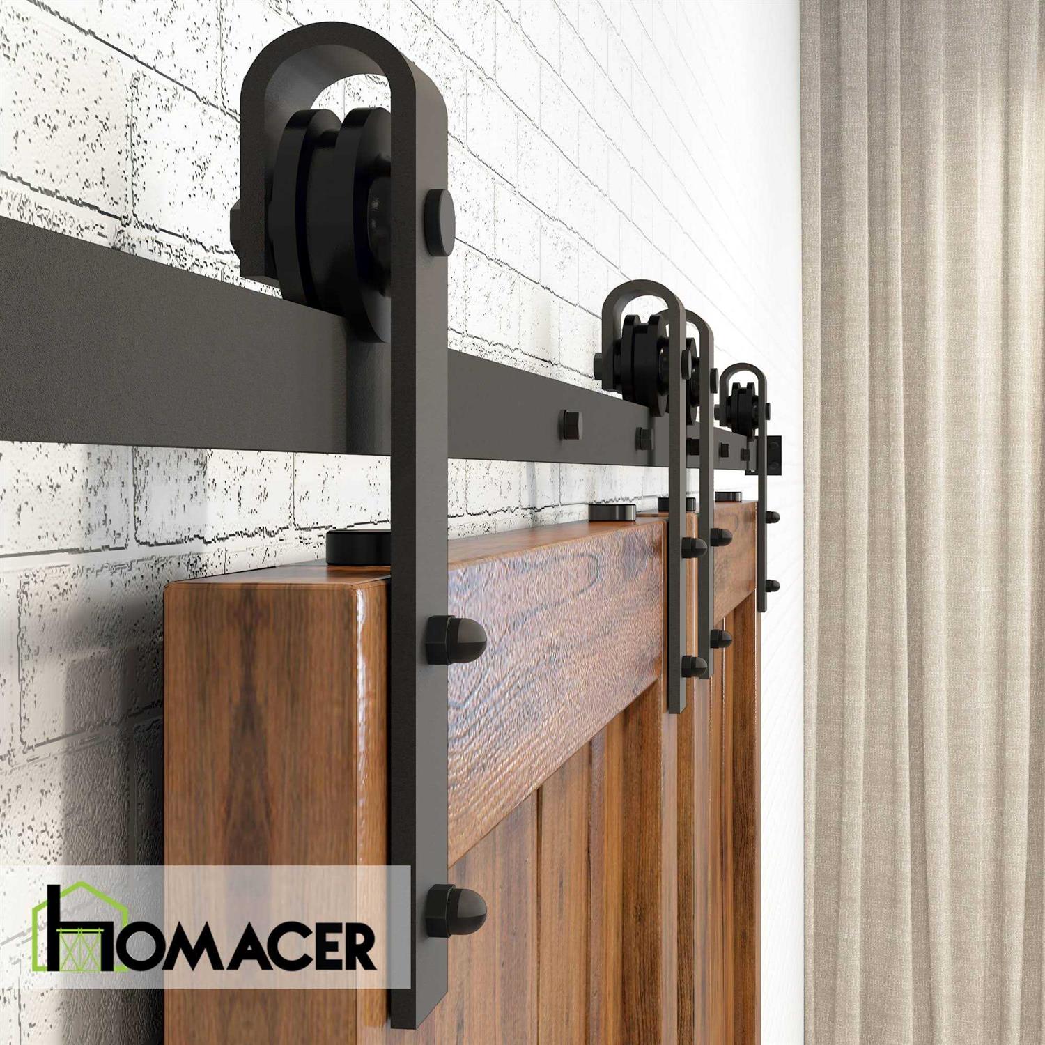 HOMACER Rustic Black Indoor/Outdoor J-strap Barn Door Hardware Kit - Cheap Fitting