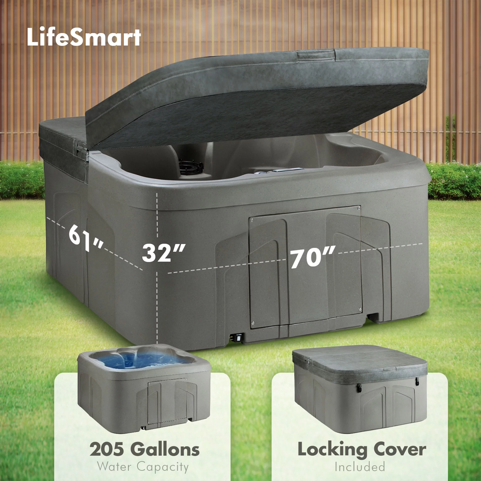 Lifesmart 4 Person Plug and Play Square Hot Tub Spa with 13 Jets, Taupe - Cheap Fitting