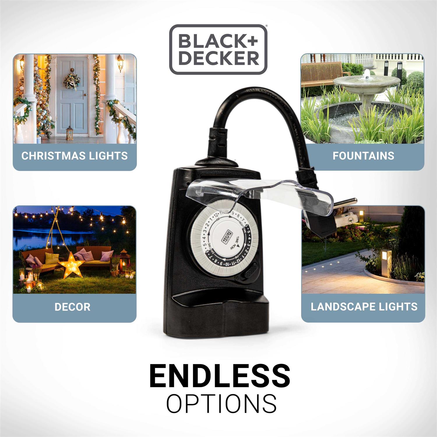 BLACK+DECKER Outdoor 2 Grounded Outlets Timer with Waterproof Outlet Timer for Lights BDXPA0030 - Cheap Fitting