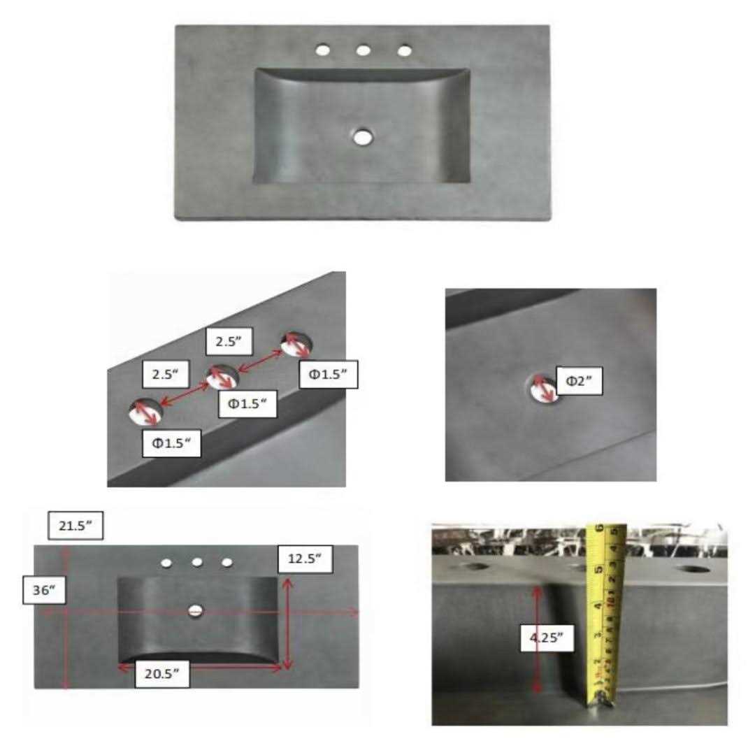 Agh Deco 36 Single Bathroom Cement Vanity Top with Sink IBV0036CM - Cheap Fitting