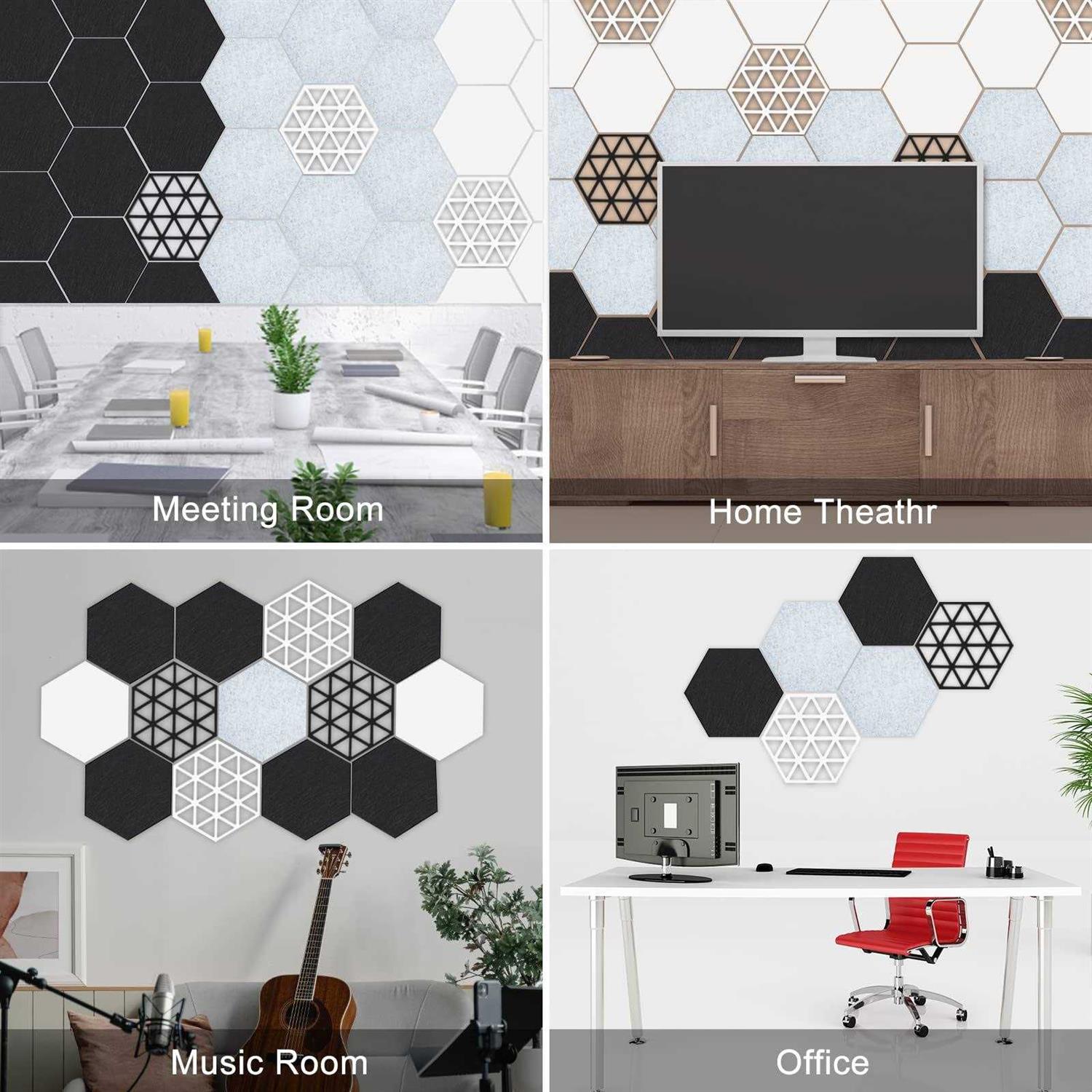 Necmuaih 12 Pack Self-adhesive Acoustic Panels Hexagon Sound Dampening Panels 14 X 12 X 0.4 In Sound Proof Panels for Walls - Cheap Fitting