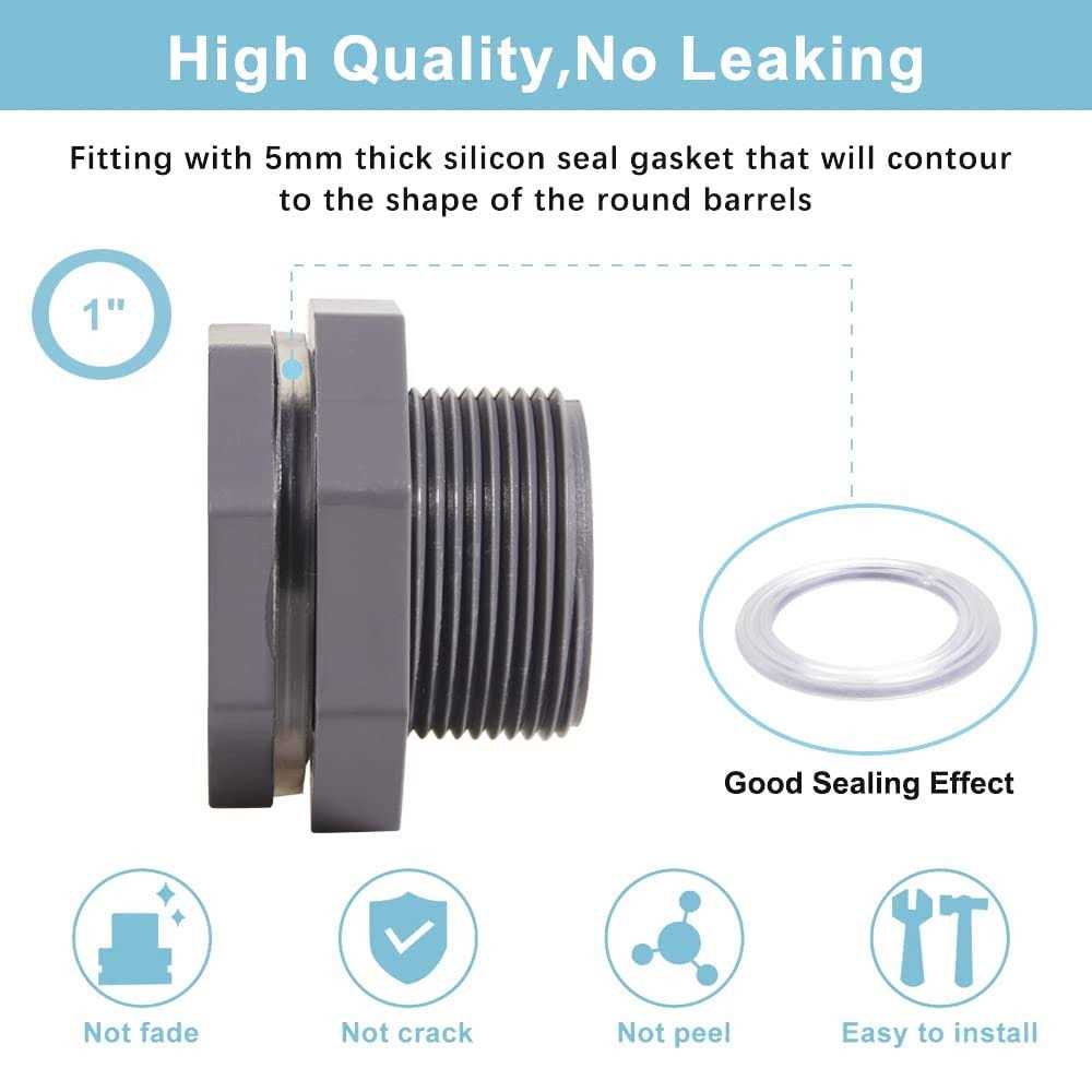 QuQuyi 1/2 Inch PVC Bulkhead Water Tank Connector Adapter Fitting with Plugs Thru-Bulk Pipe Fitting for Rain Barrels - Cheap Fitting