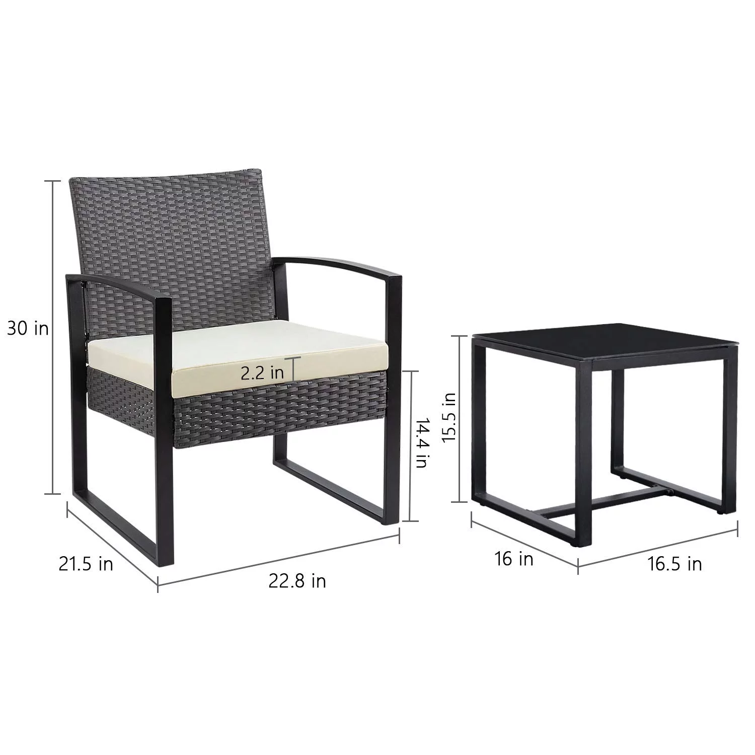 Lacoo 3 Pieces Patio Conversation Set PE Rattan Bistro Chairs Set of 2 with Coffee Table, Black - Cheap Fitting